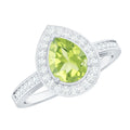 Natural 1 Carat Peridot Teardrop Engagement Ring with Diamond Halo