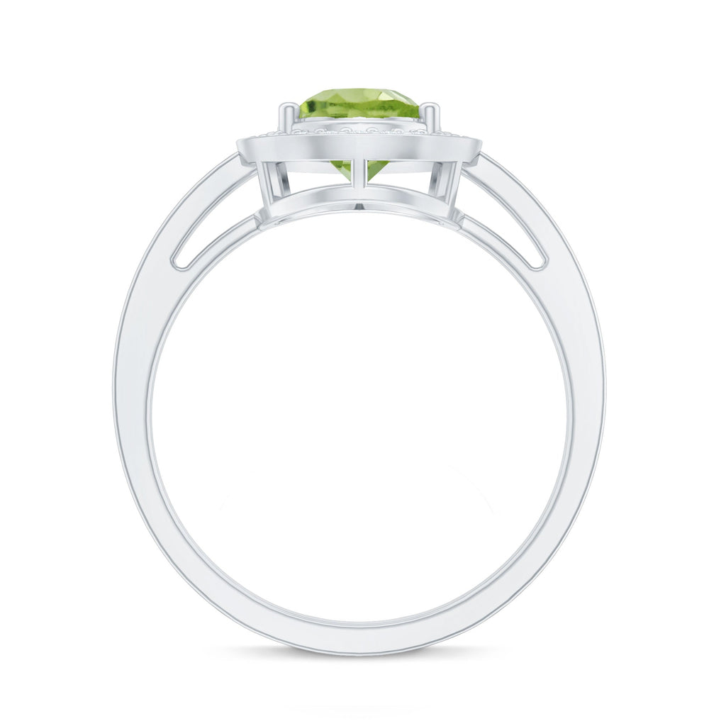 Natural 1 Carat Peridot Teardrop Engagement Ring with Diamond Halo