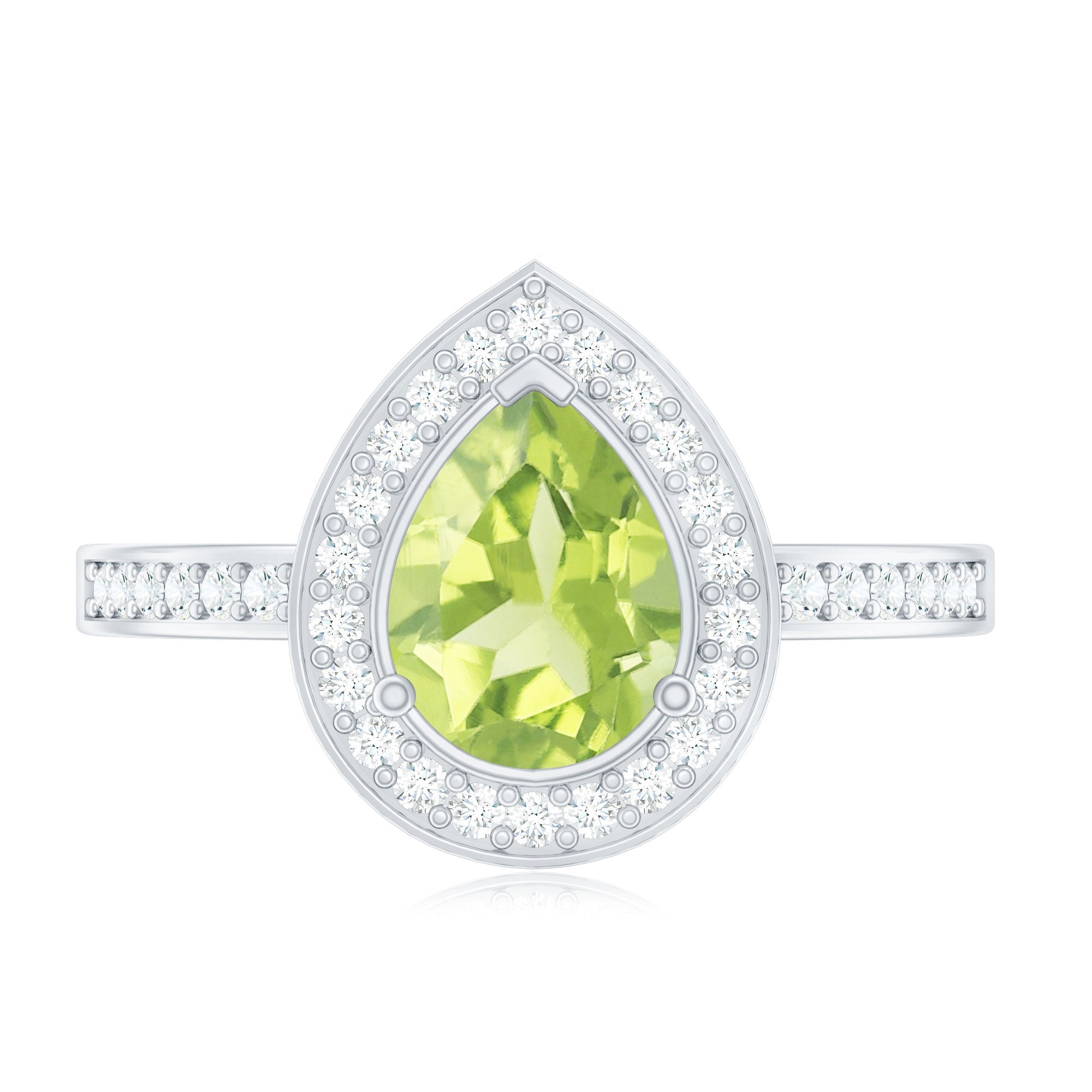 Natural 1 Carat Peridot Teardrop Engagement Ring with Diamond Halo