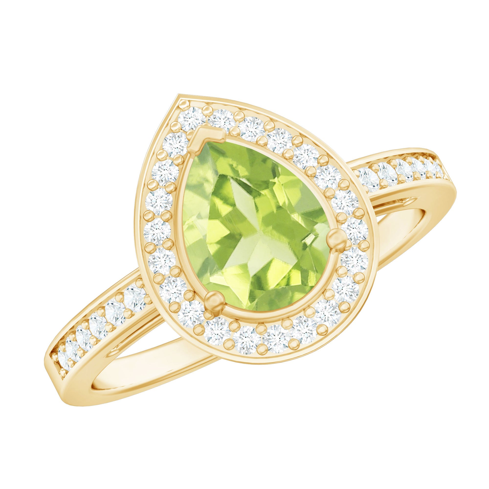 Natural 1 Carat Peridot Teardrop Engagement Ring with Diamond Halo | Rings | Wiccan Center