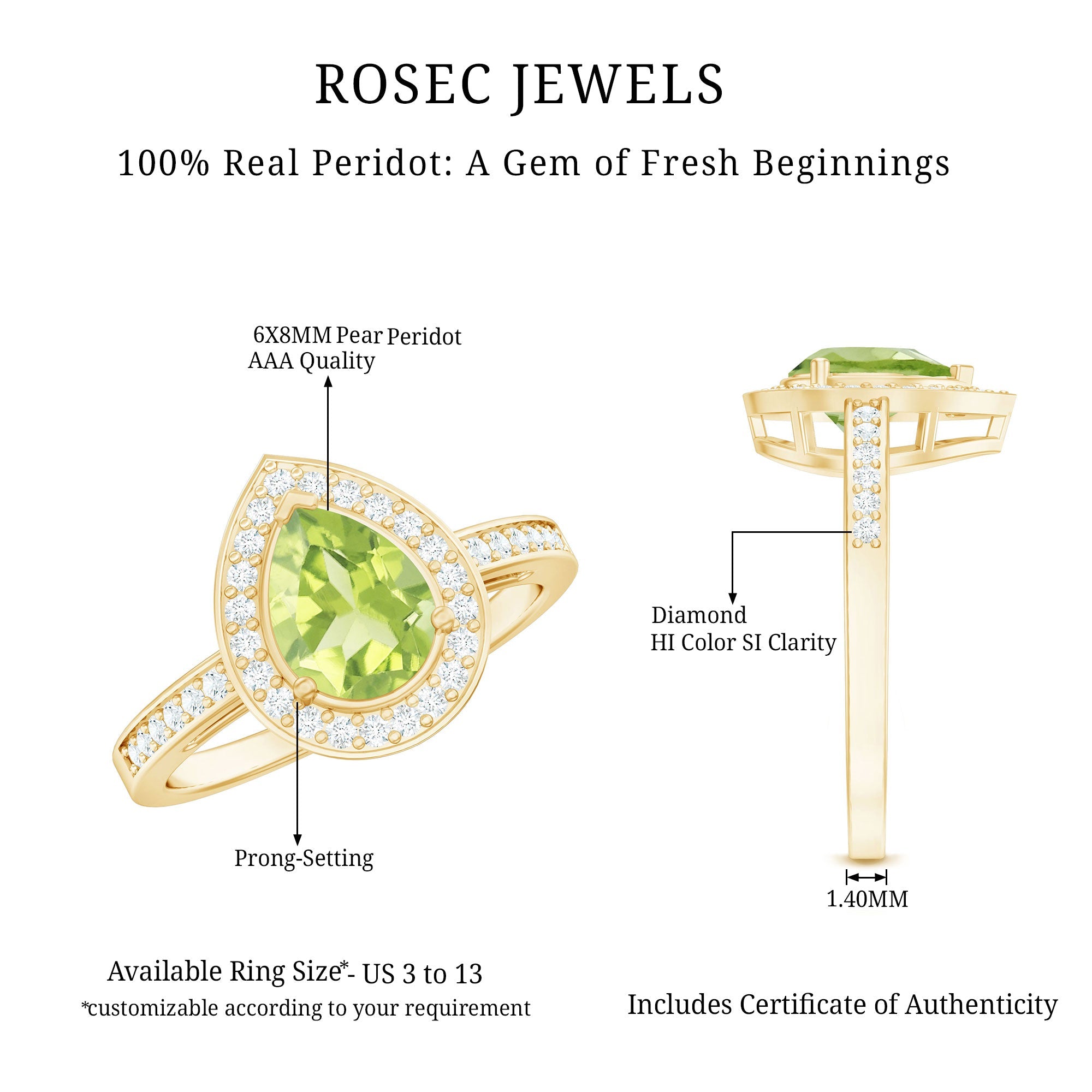Natural 1 Carat Peridot Teardrop Engagement Ring with Diamond Halo