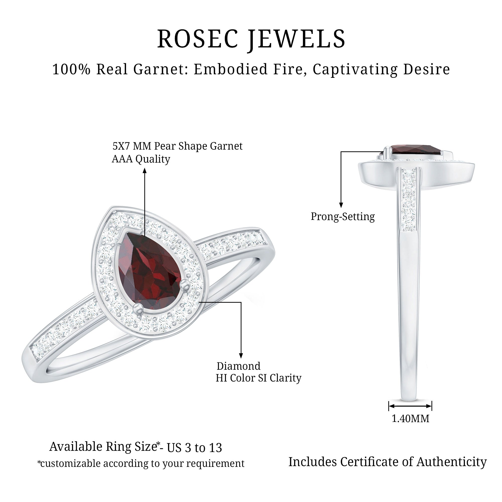 Classic Garnet Pear Shaped Engagement Ring with Diamond Halo