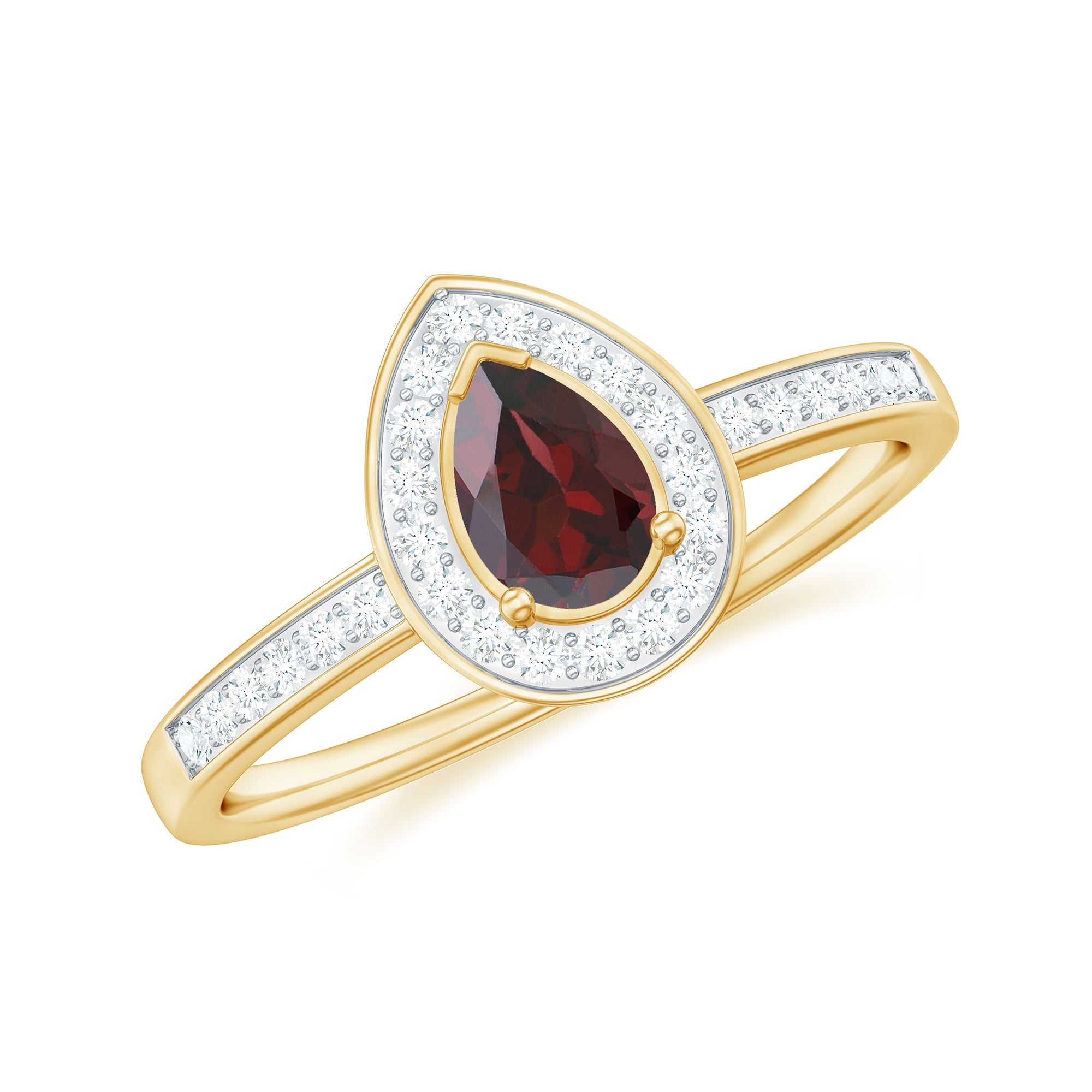 Classic Garnet Pear Shaped Engagement Ring with Diamond Halo | Rings | Wiccan Center