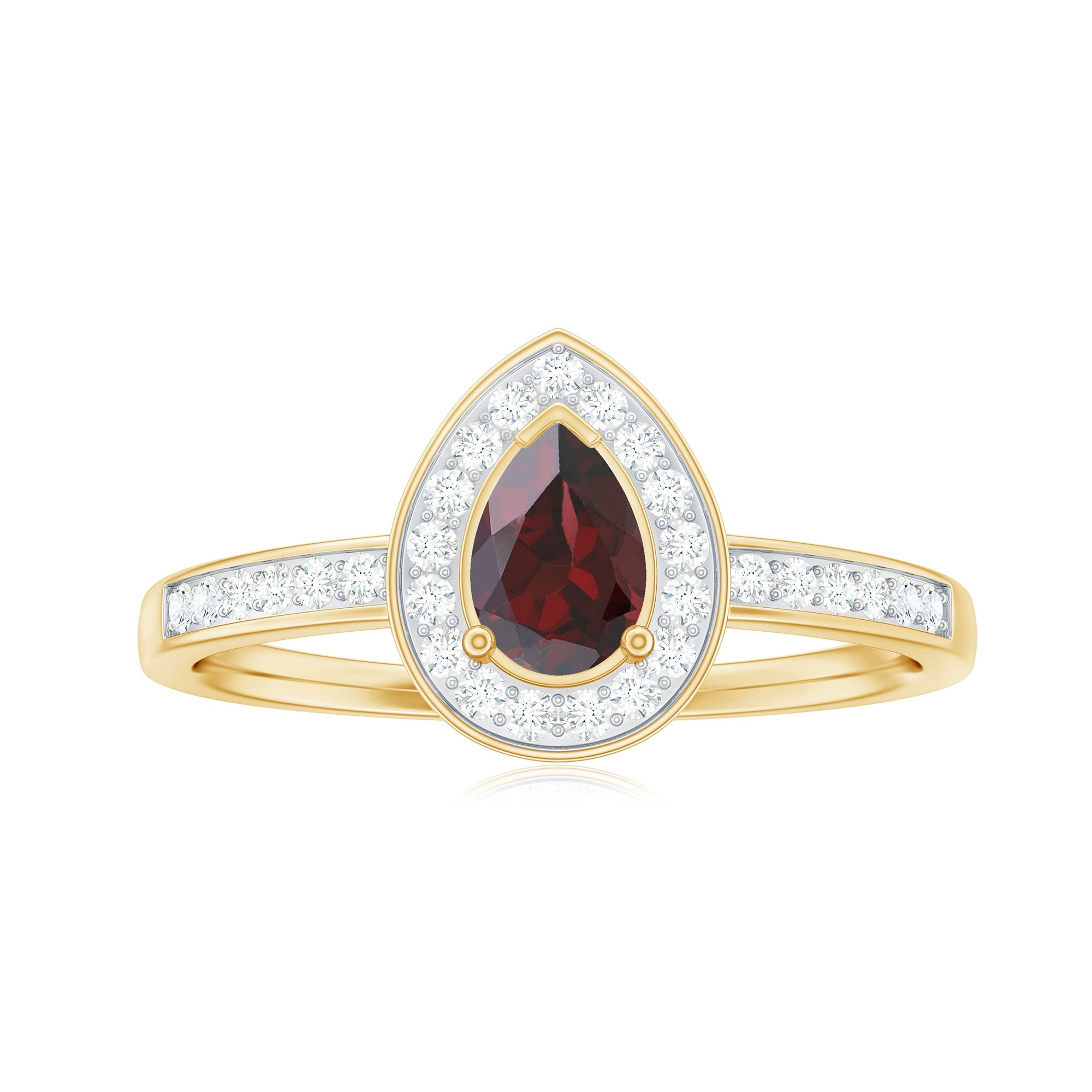 Classic Garnet Pear Shaped Engagement Ring with Diamond Halo