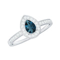 0.7 Carat Pear Shaped London Blue Topaz Engagement Ring with Diamond Halo
