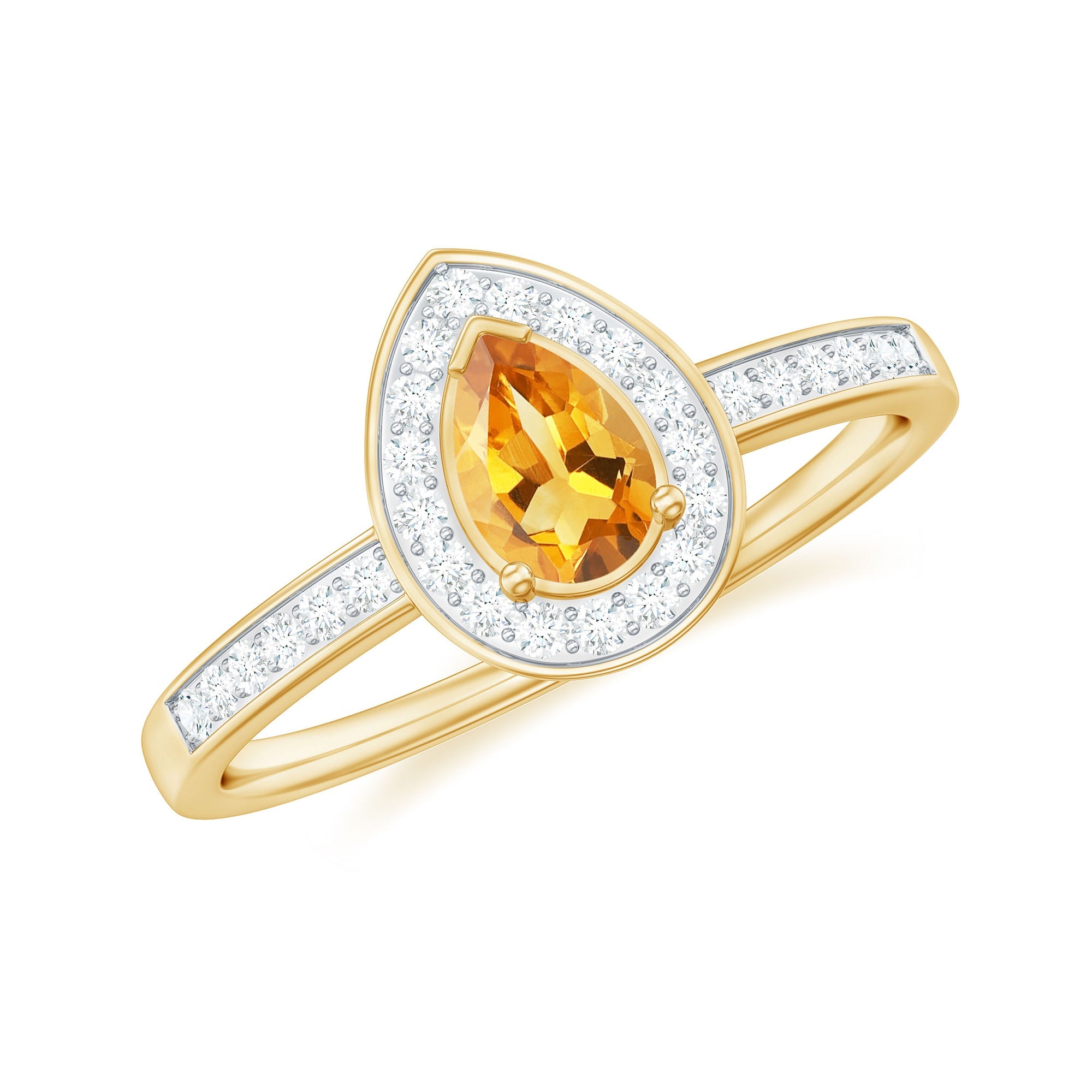 Natural 0.6 Carat Pear Shape Citrine Engagement Ring with Diamond Halo | Rings | Wiccan Center