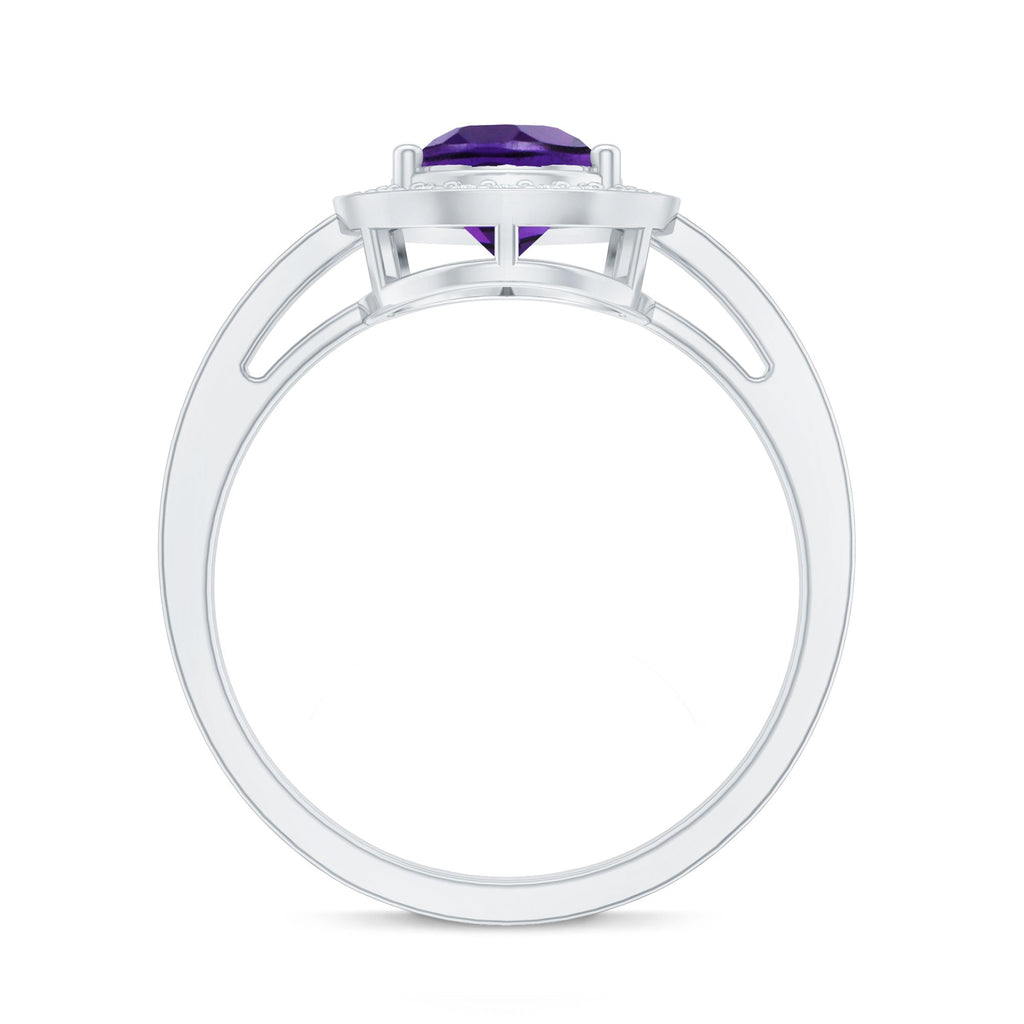 Real 1 Carat Amethyst Pear Shaped Engagement Ring with Diamond Halo