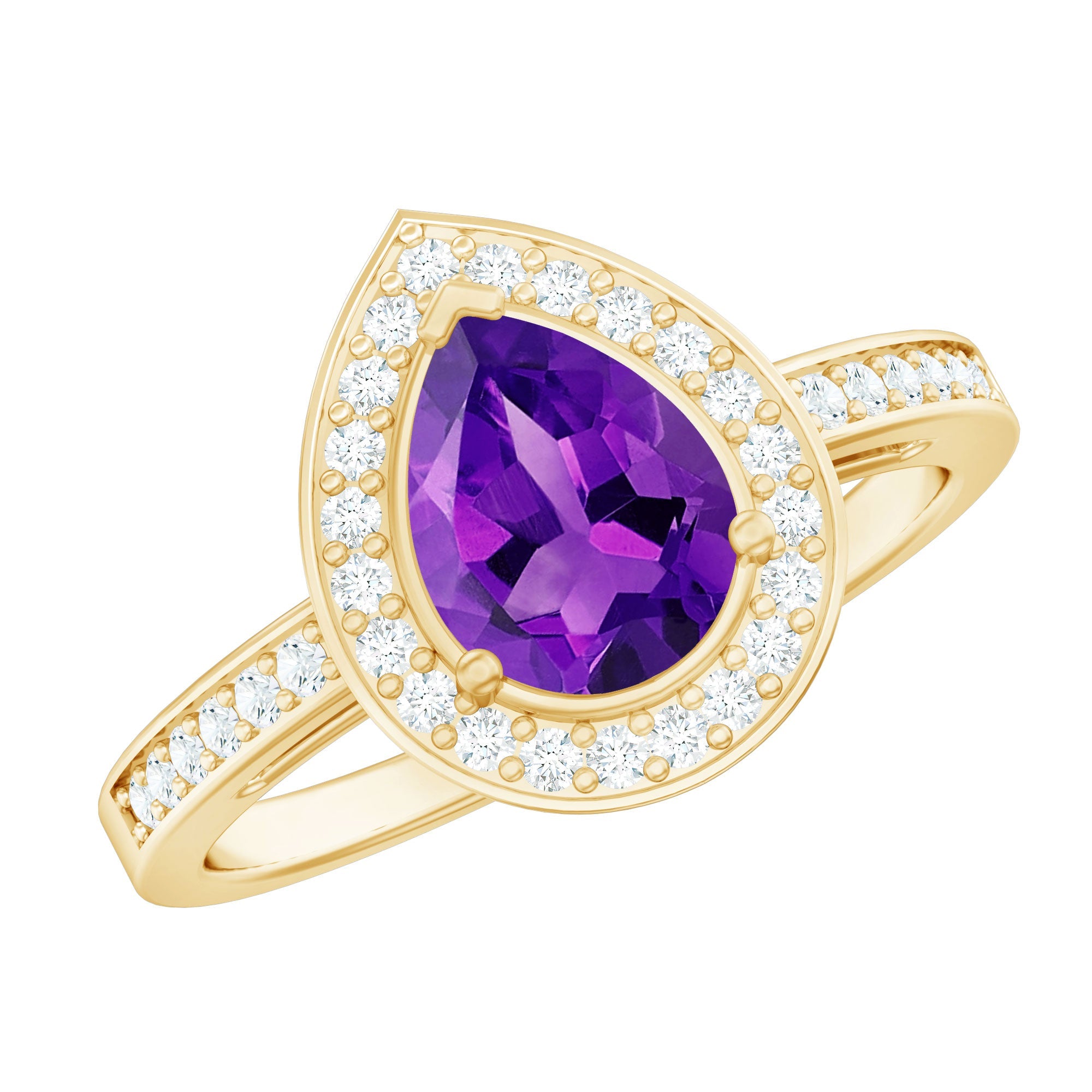Real 1 Carat Amethyst Pear Shaped Engagement Ring with Diamond Halo | Rings | Wiccan Center