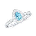 Natural Pear Shape Aquamarine Teardrop Engagement Ring with Diamond Halo