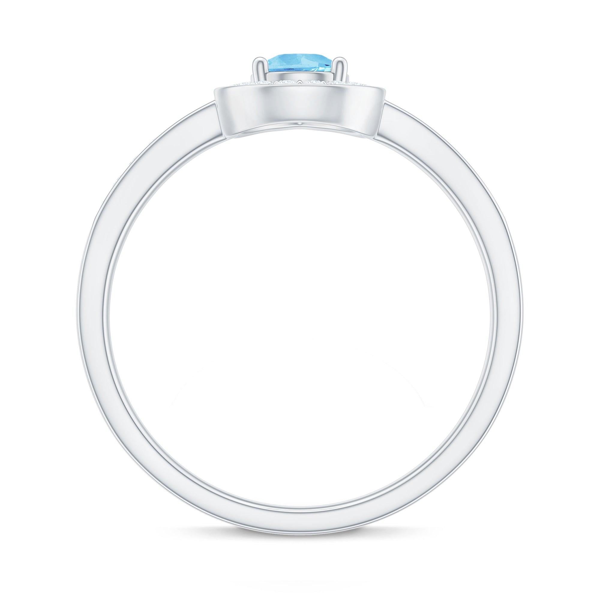 Natural Pear Shape Aquamarine Teardrop Engagement Ring with Diamond Halo