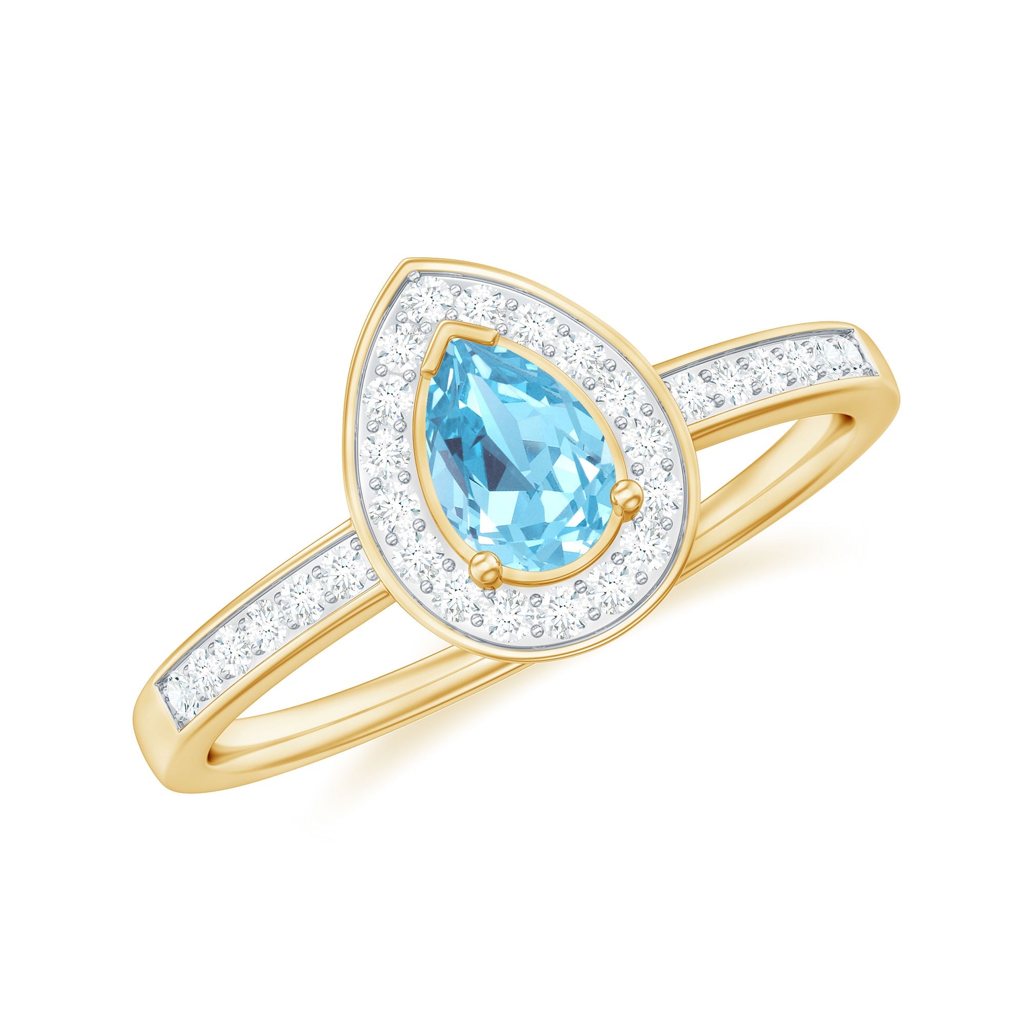 Natural Pear Shape Aquamarine Teardrop Engagement Ring with Diamond Halo | Rings | Wiccan Center