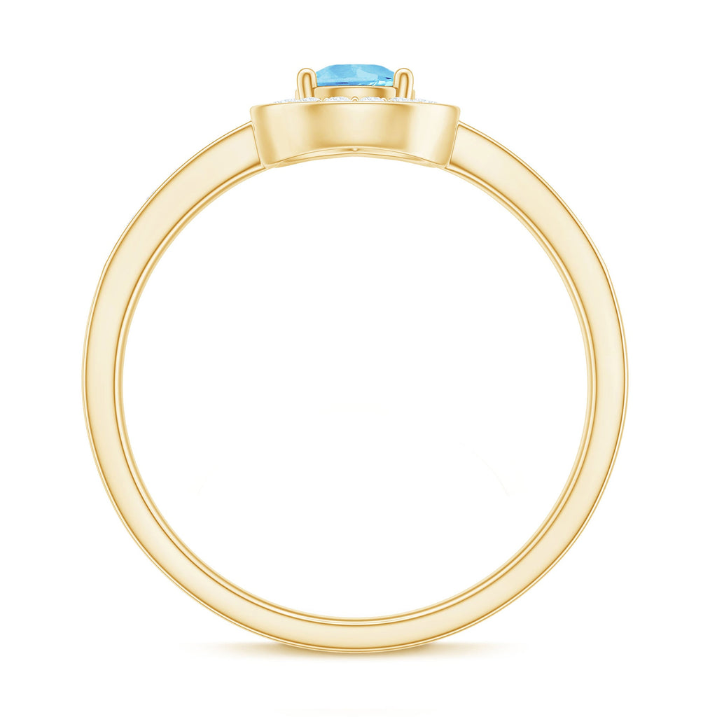 Natural Pear Shape Aquamarine Teardrop Engagement Ring with Diamond Halo
