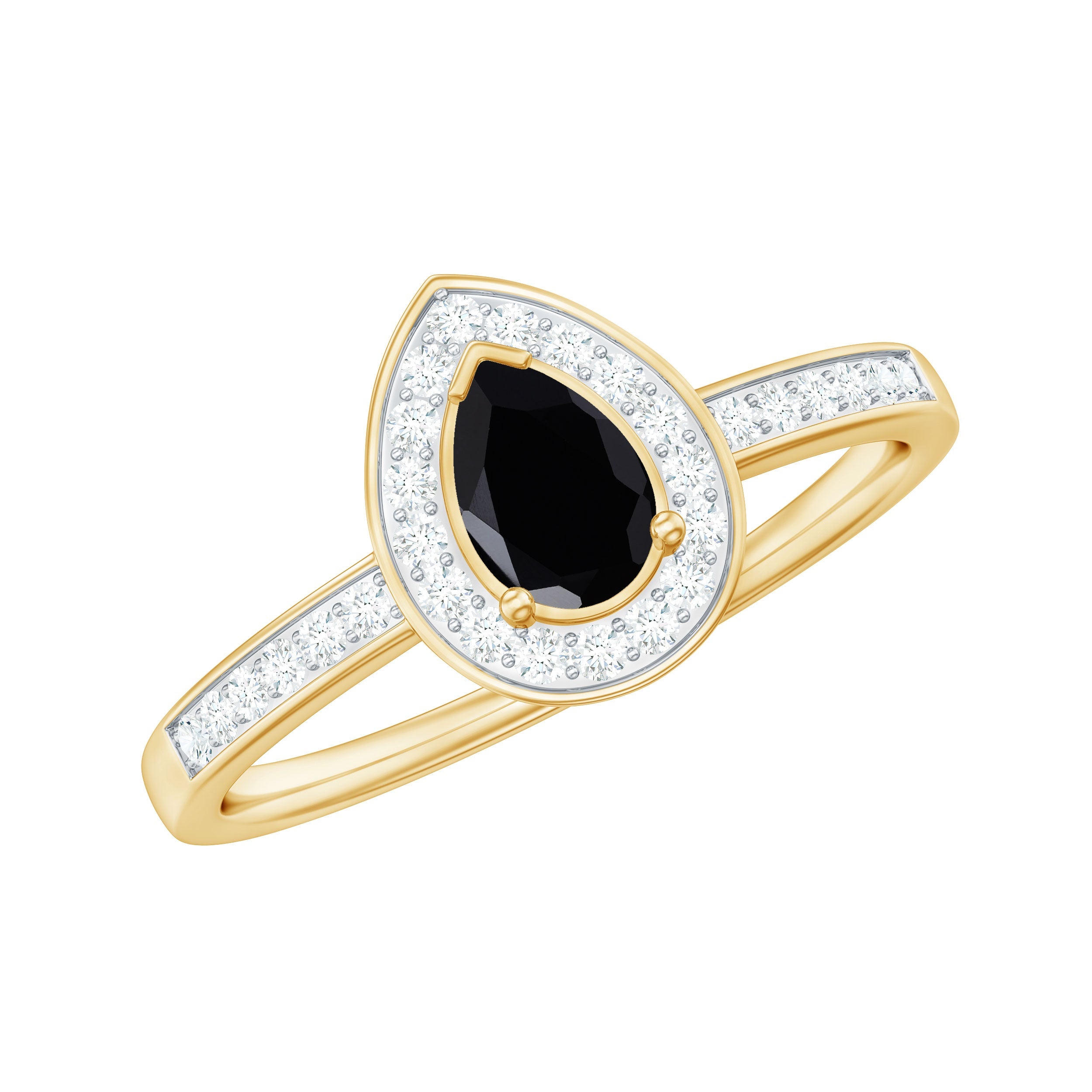 Genuine Black Spinel Teardrop Engagement Ring with Diamond Halo | Rings | Wiccan Center
