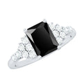 Certified 1.8 Carat Emerald Cut Black Onyx Engagement Ring with Diamonds