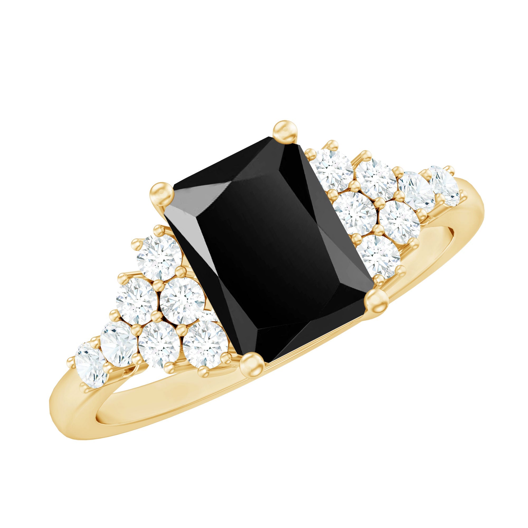 Certified 1.8 Carat Emerald Cut Black Onyx Engagement Ring with Diamonds | Rings | Wiccan Center