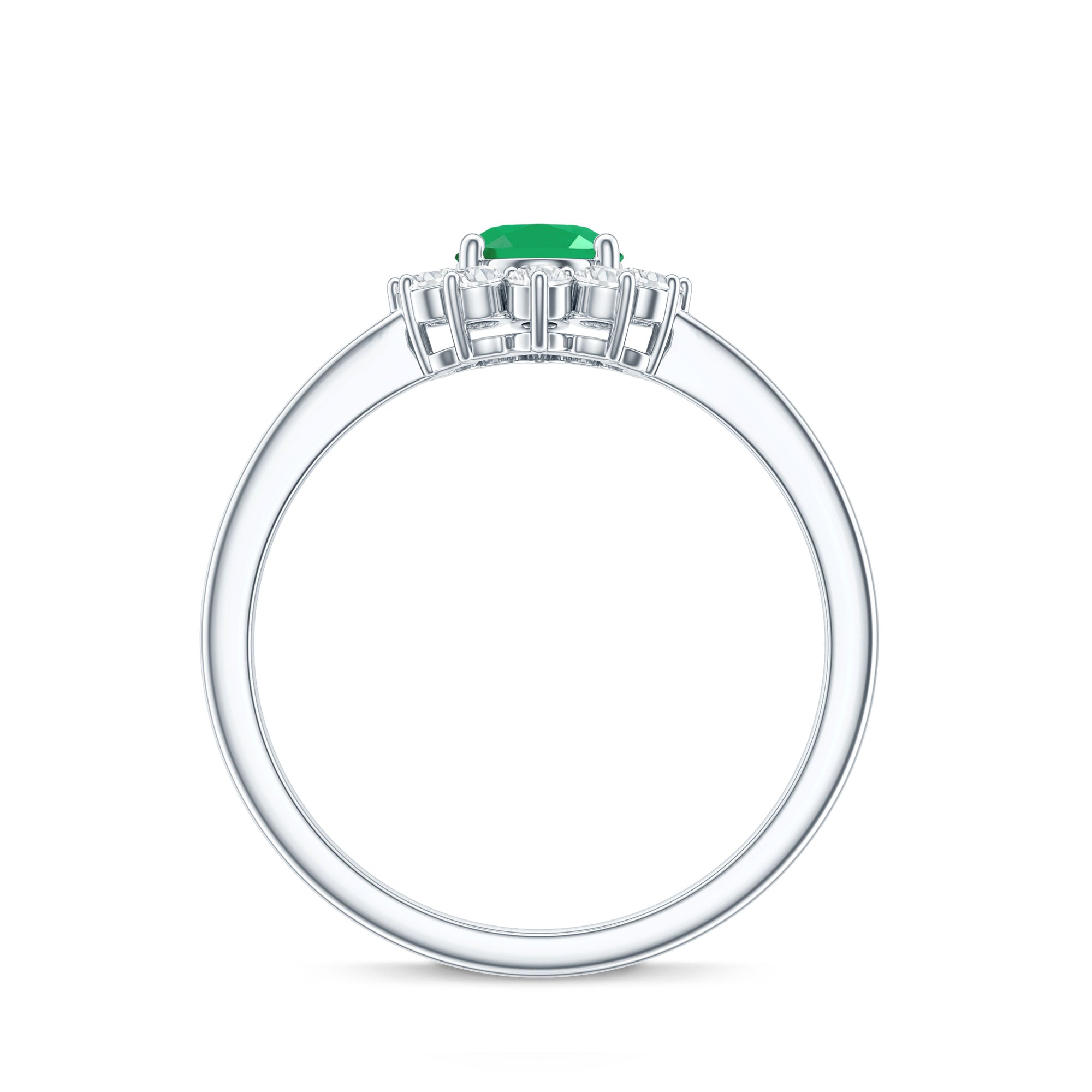 Natural 0.7 Carat Emerald Oval Engagement Ring with Diamond Halo