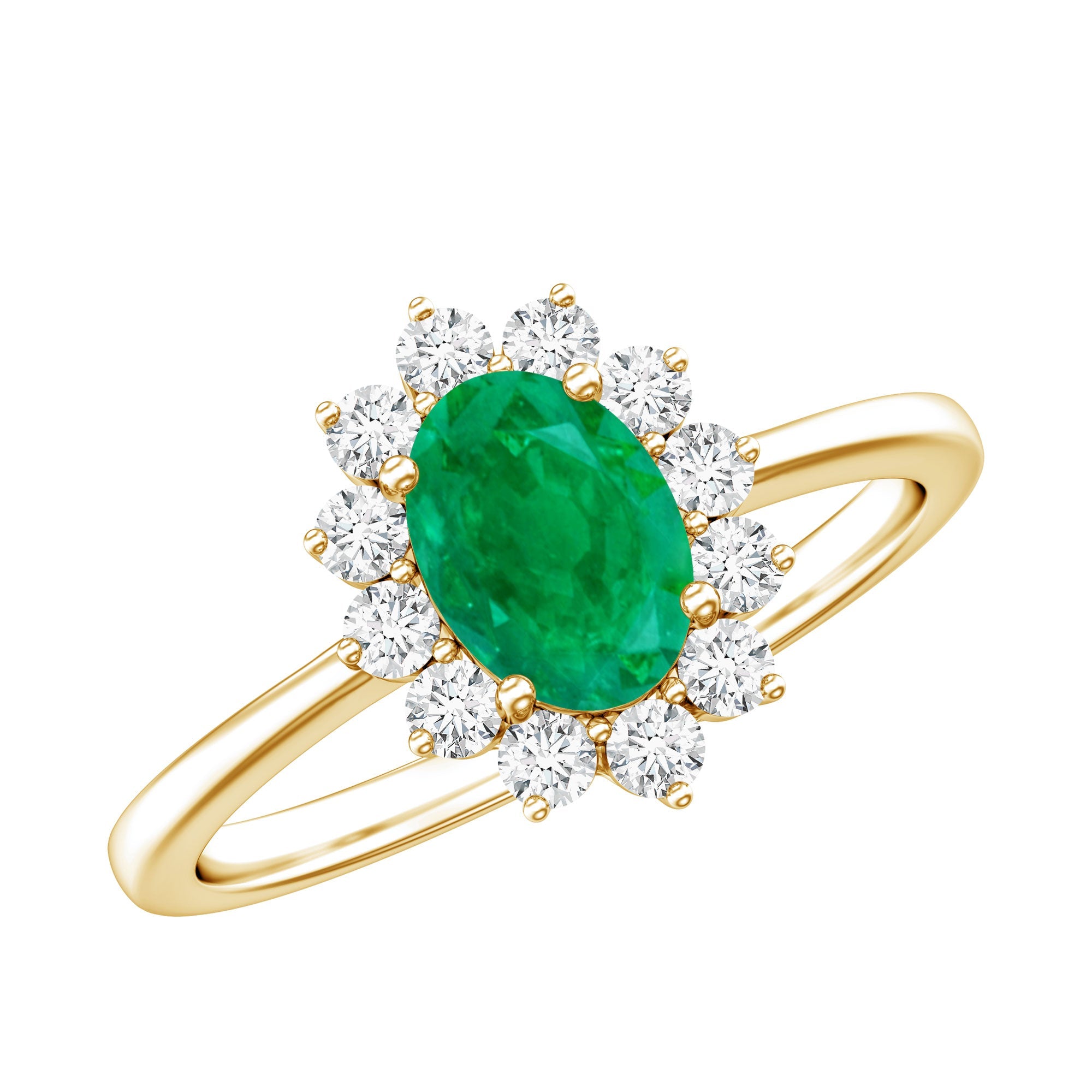 Natural 0.7 Carat Emerald Oval Engagement Ring with Diamond Halo | Rings | Wiccan Center