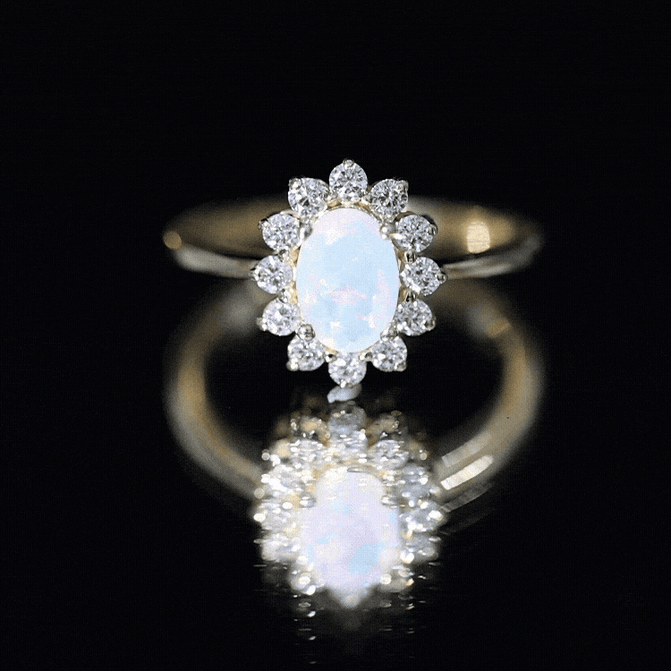 Certified Real Ethiopian Opal Oval Engagement Ring with Diamond Halo