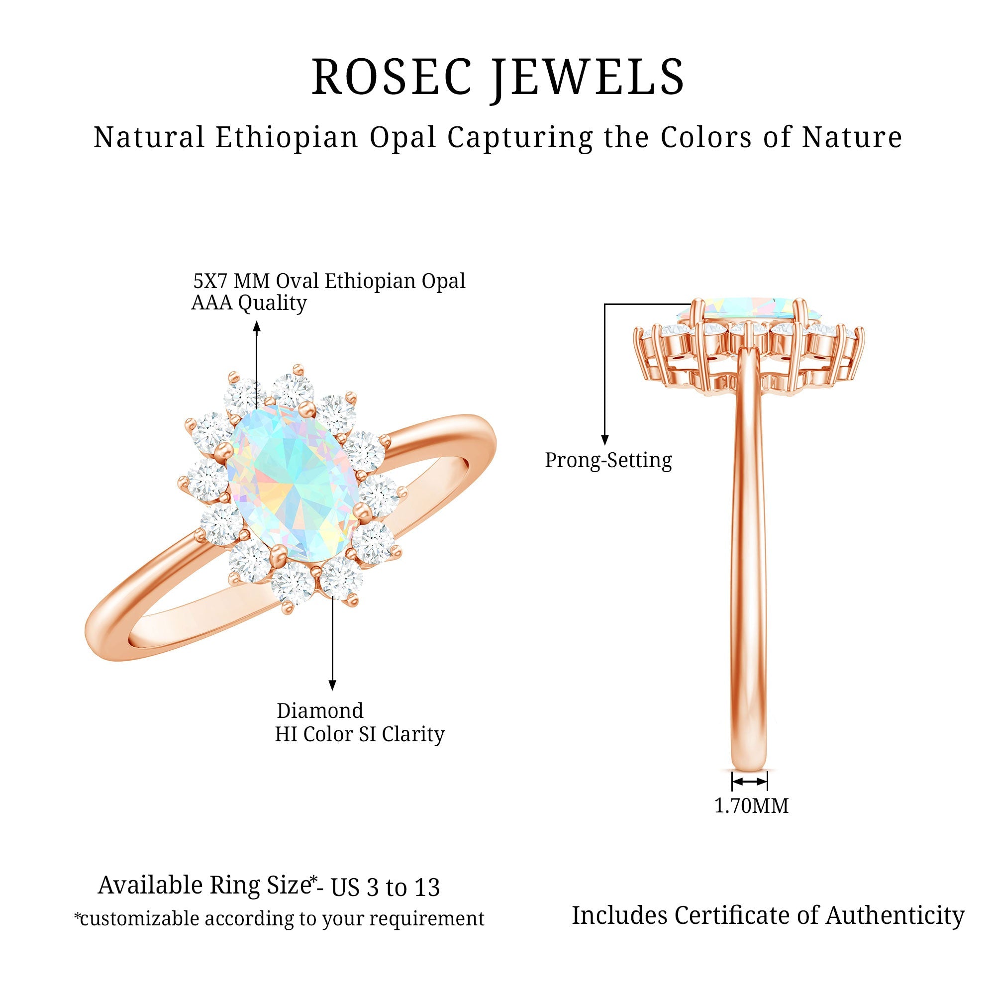 Certified Real Ethiopian Opal Oval Engagement Ring with Diamond Halo