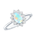 Certified Real Ethiopian Opal Oval Engagement Ring with Diamond Halo