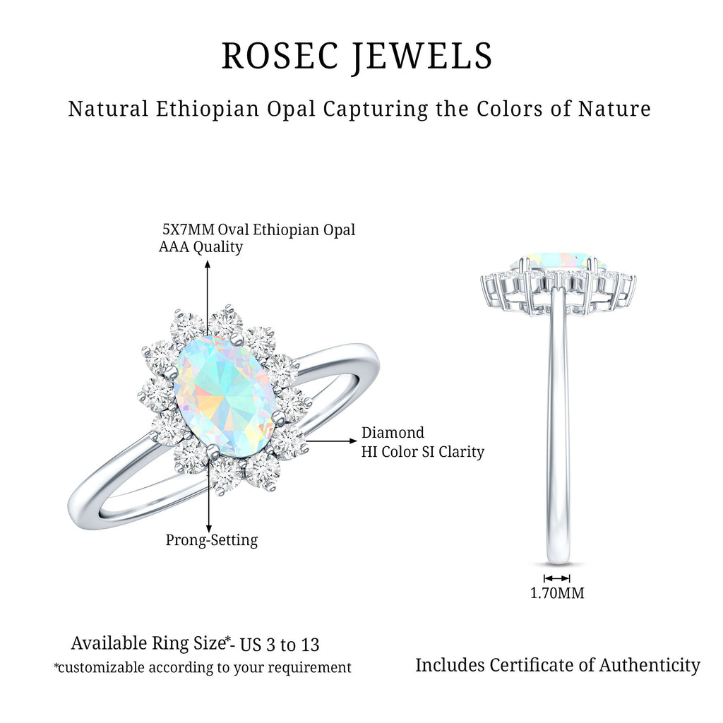 Certified Real Ethiopian Opal Oval Engagement Ring with Diamond Halo