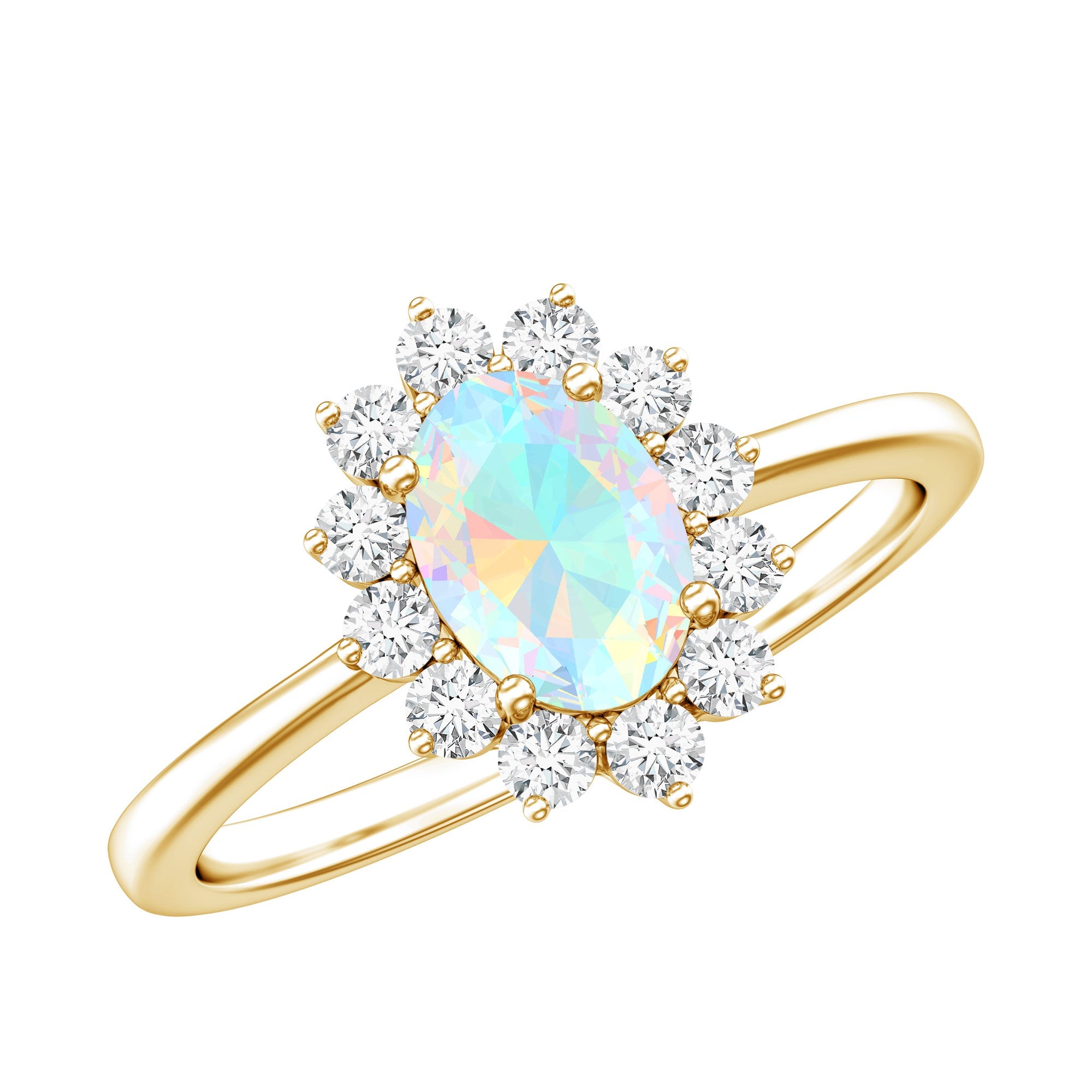 Certified Real Ethiopian Opal Oval Engagement Ring with Diamond Halo | Rings | Wiccan Center