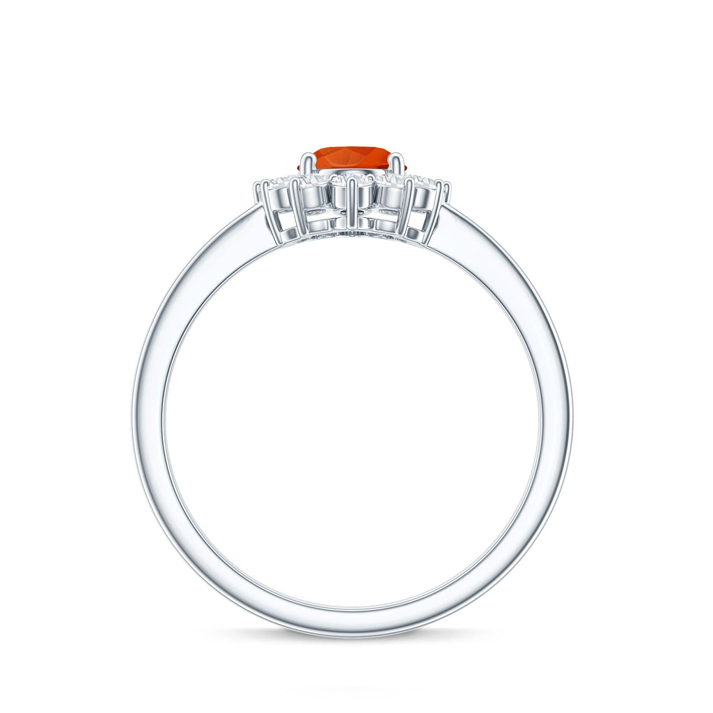 0.6 Carat Princess Diana Inspired Fire Opal and Diamond Engagement Ring