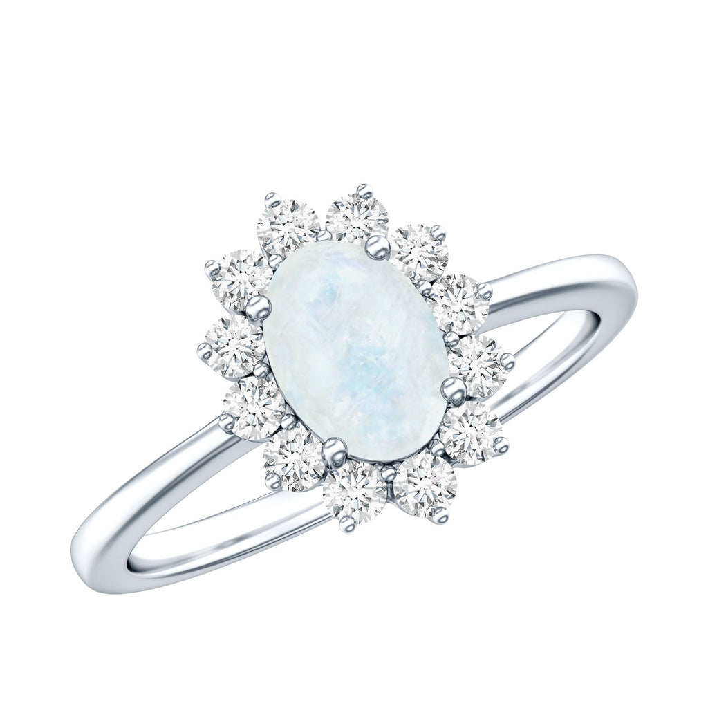Princess Diana Inspired Moonstone Engagement Ring Diamond Halo