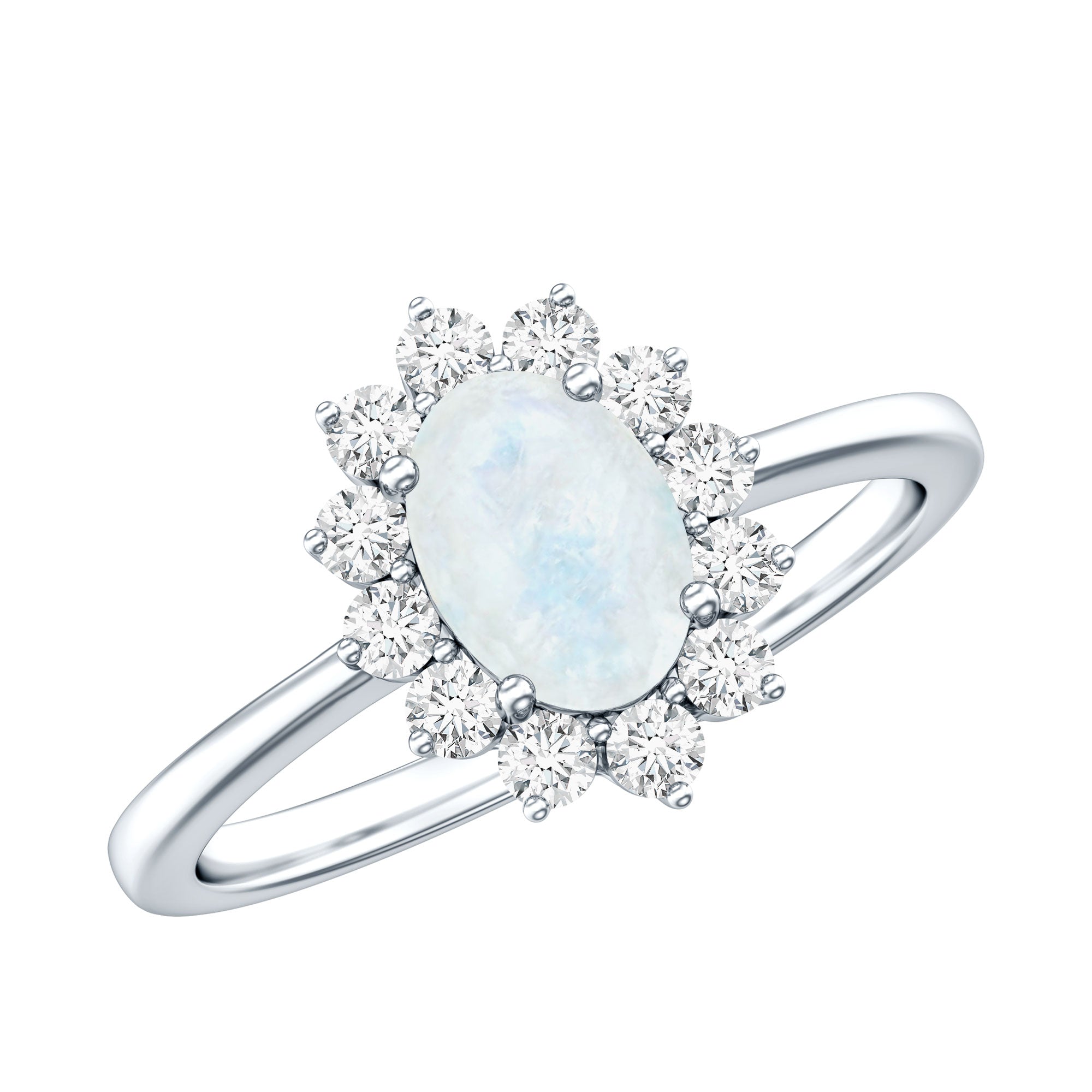 Princess Diana Inspired Moonstone Engagement Ring Diamond Halo