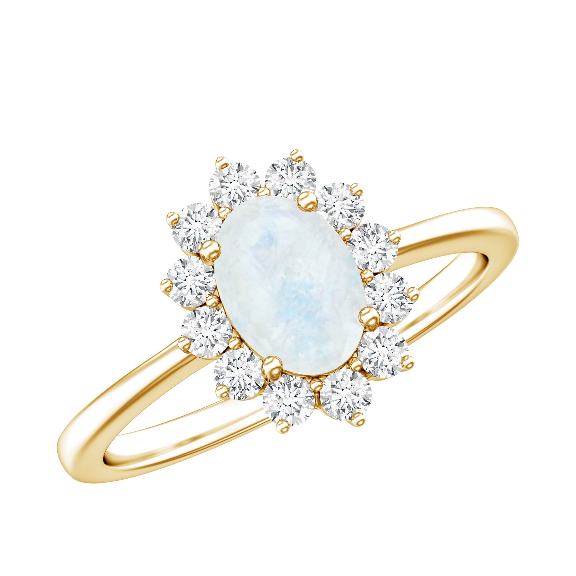 Princess Diana Inspired Moonstone Engagement Ring Diamond Halo | Rings | Wiccan Center