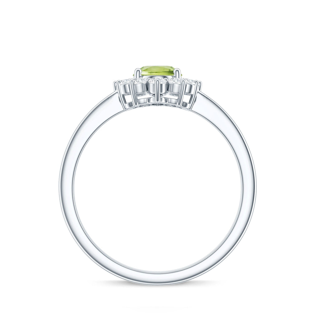 Real 1 Carat Peridot Oval Engagement Ring with Diamond Halo