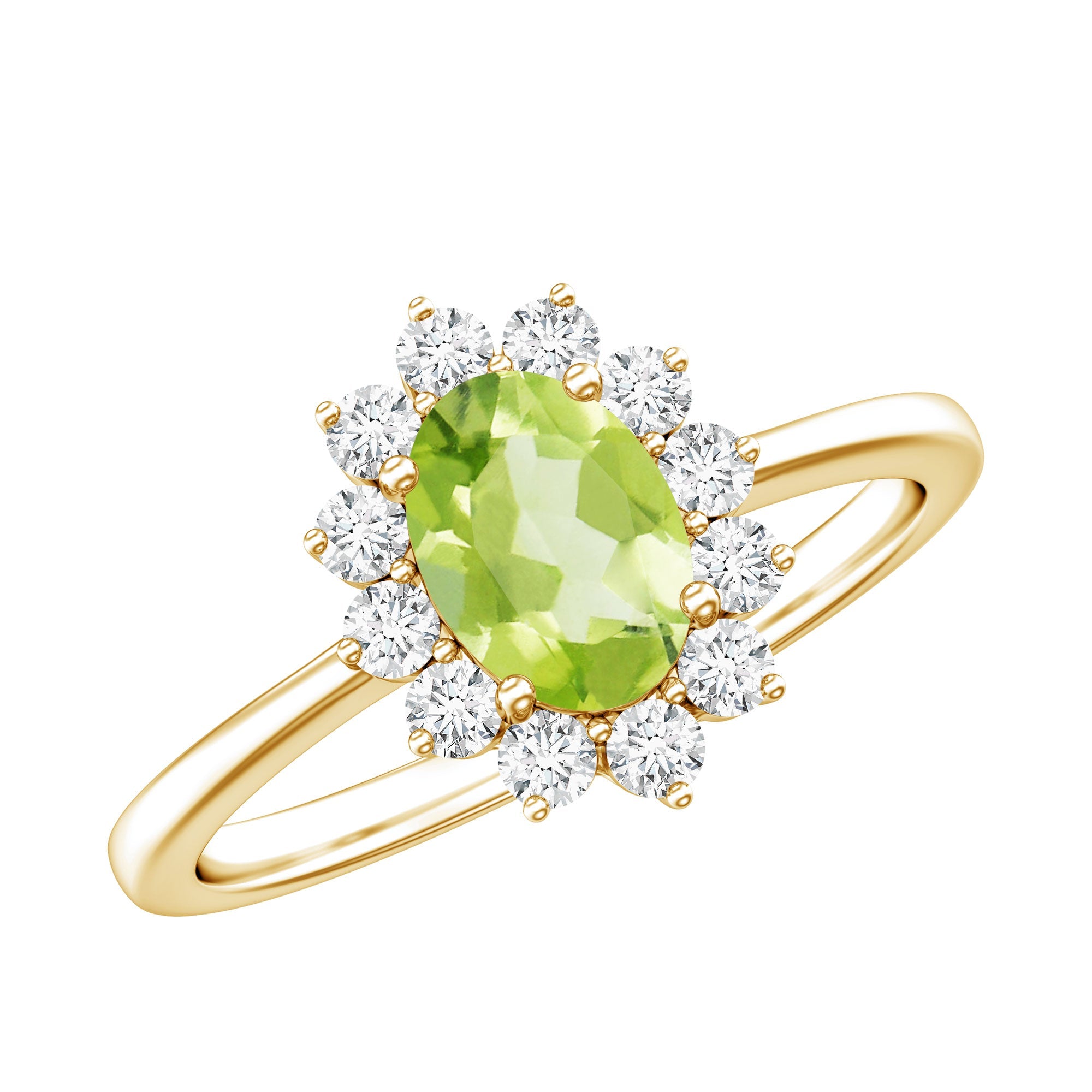 Real 1 Carat Peridot Oval Engagement Ring with Diamond Halo | Rings | Wiccan Center