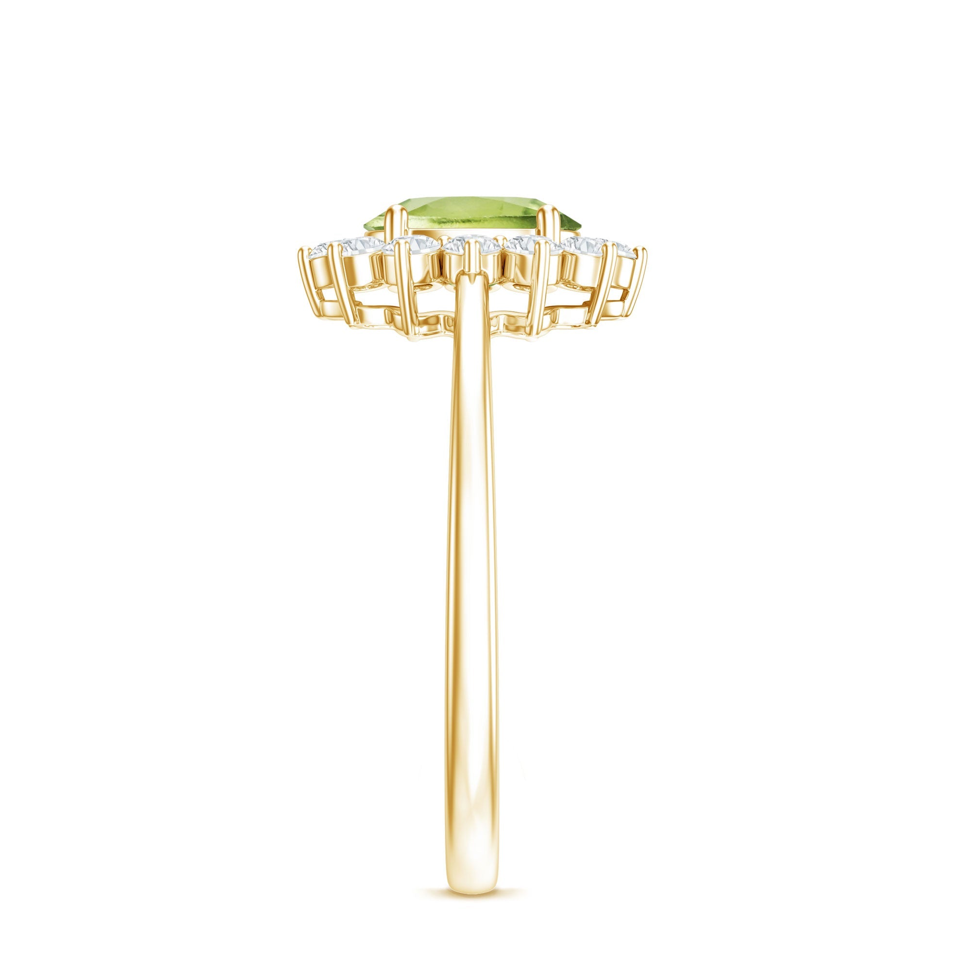 Real 1 Carat Peridot Oval Engagement Ring with Diamond Halo