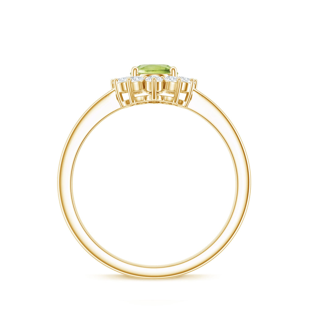 Real 1 Carat Peridot Oval Engagement Ring with Diamond Halo