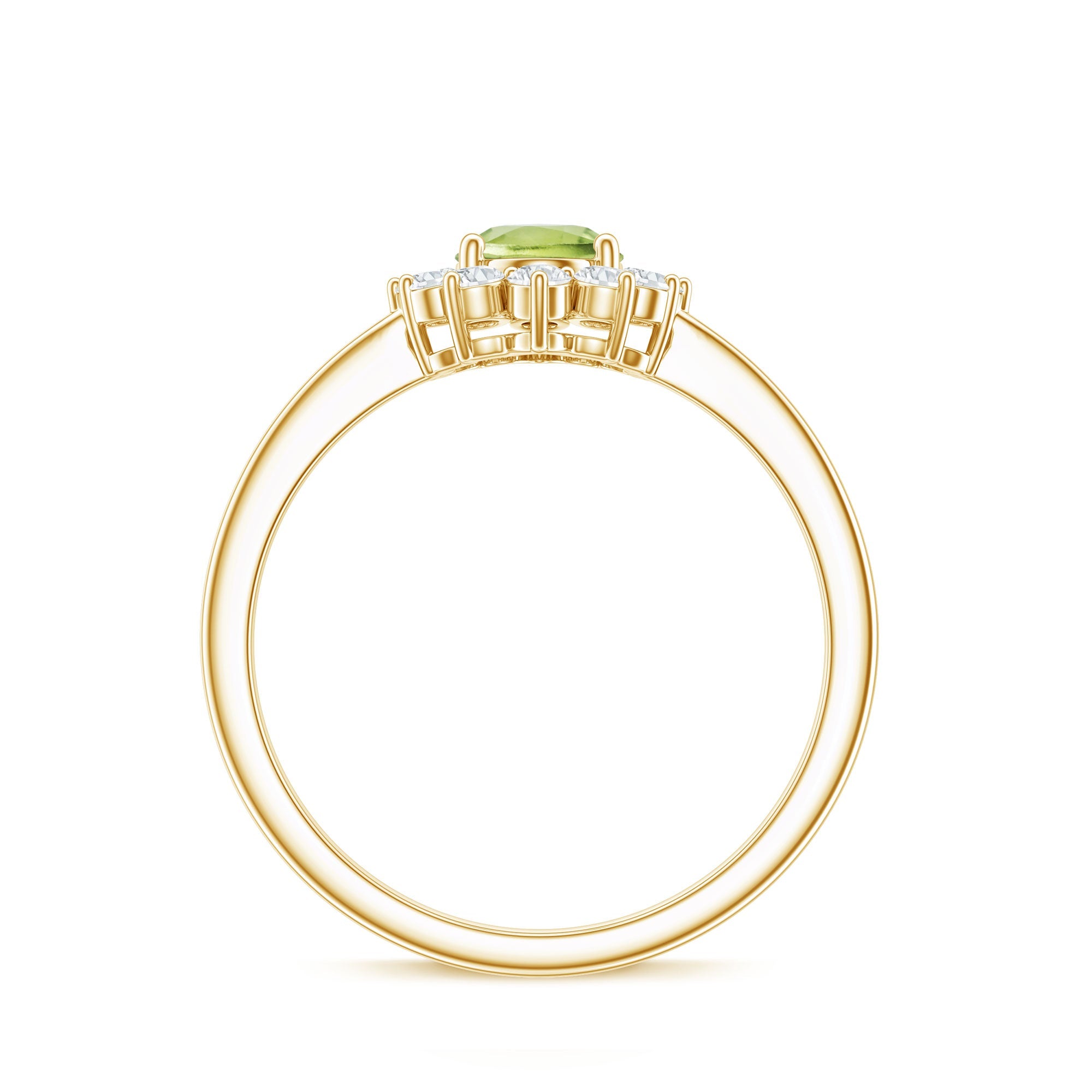 Real 1 Carat Peridot Oval Engagement Ring with Diamond Halo