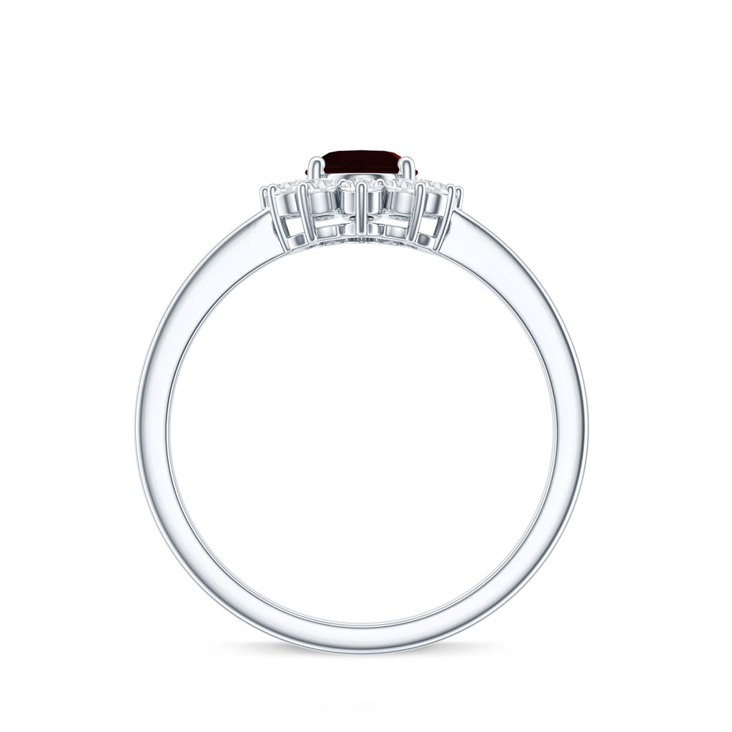 Natural 1.5 Carat Garnet Oblong Engagement Ring with Diamond Halo