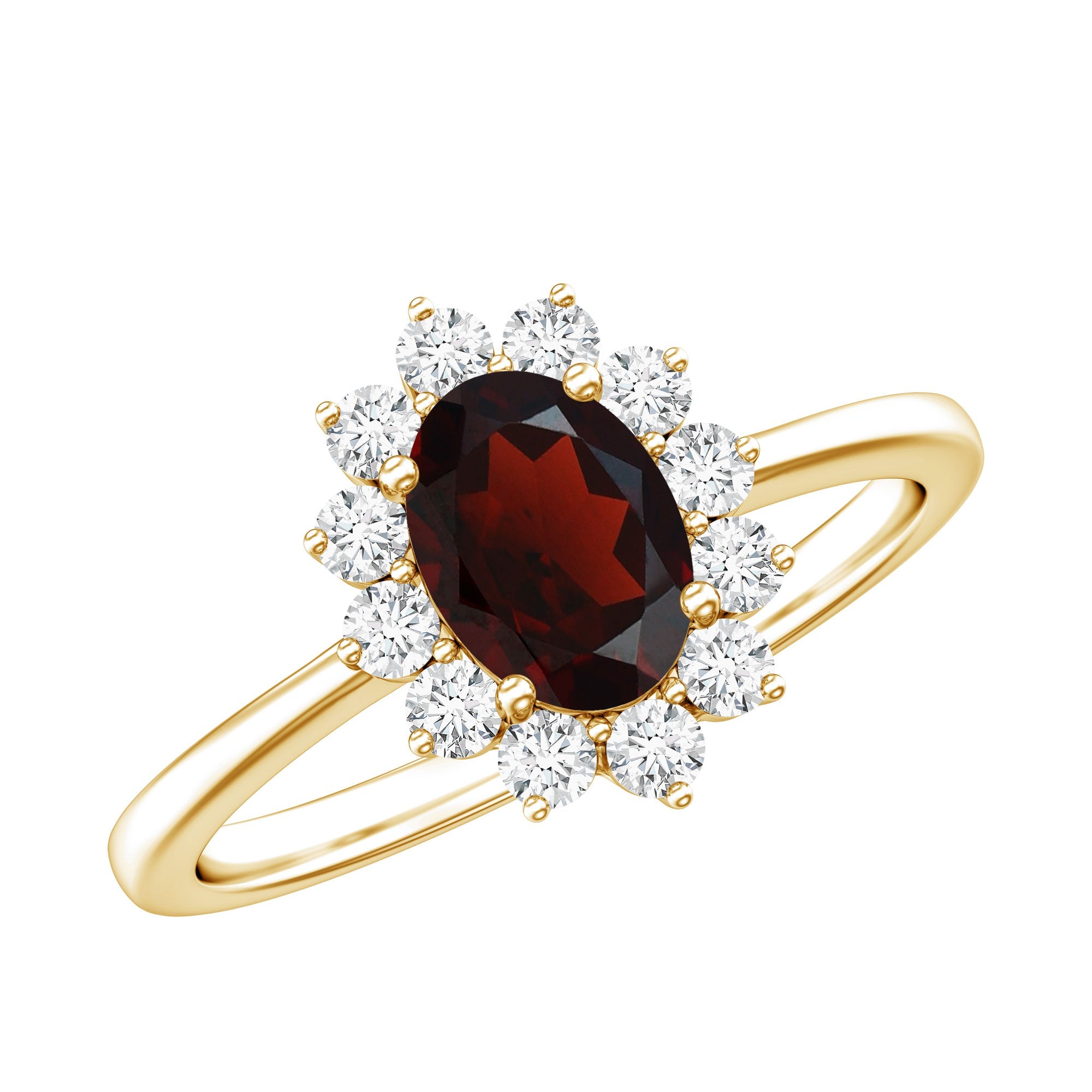 Natural 1.5 Carat Garnet Oblong Engagement Ring with Diamond Halo | Rings | Wiccan Center