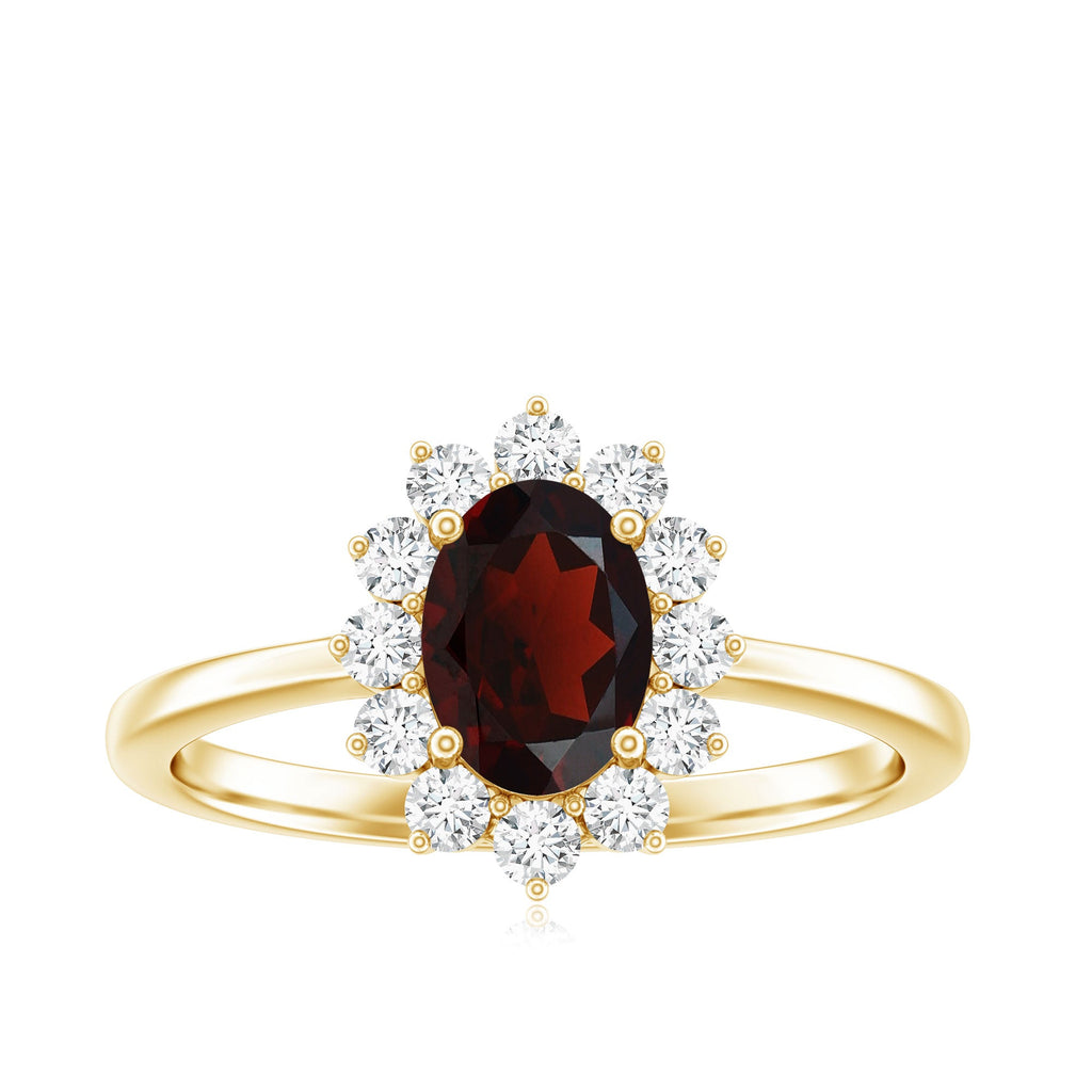 Natural 1.5 Carat Garnet Oblong Engagement Ring with Diamond Halo