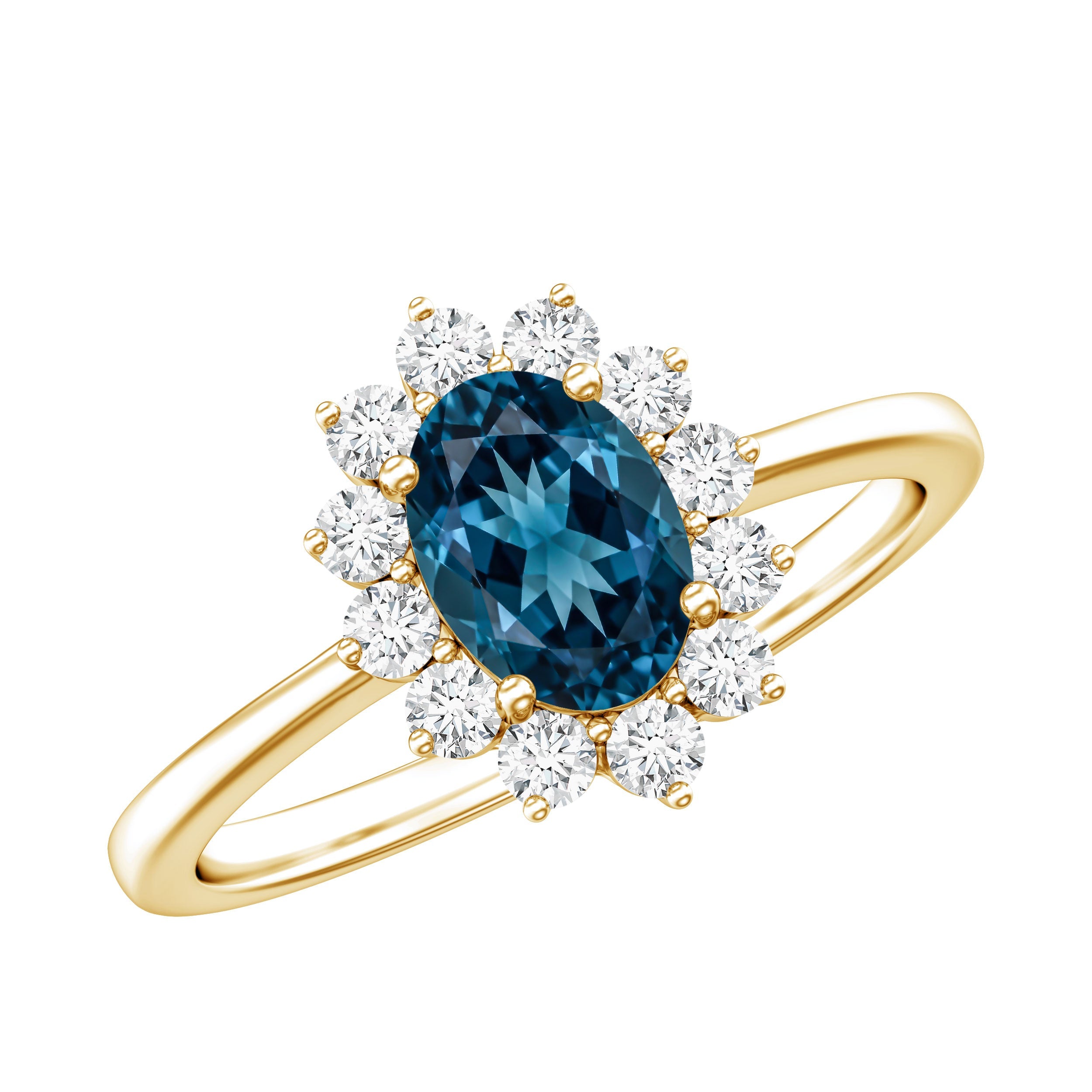 Real 1 Carat London Blue Topaz Princess Diana Inspired Engagement Ring with Diamond | Rings | Wiccan Center