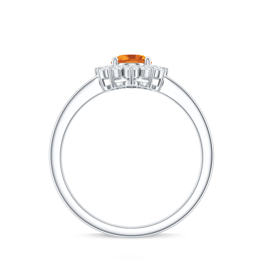 Real 1 Carat Citrine Oval Shape Engagement Ring with Diamond Halo