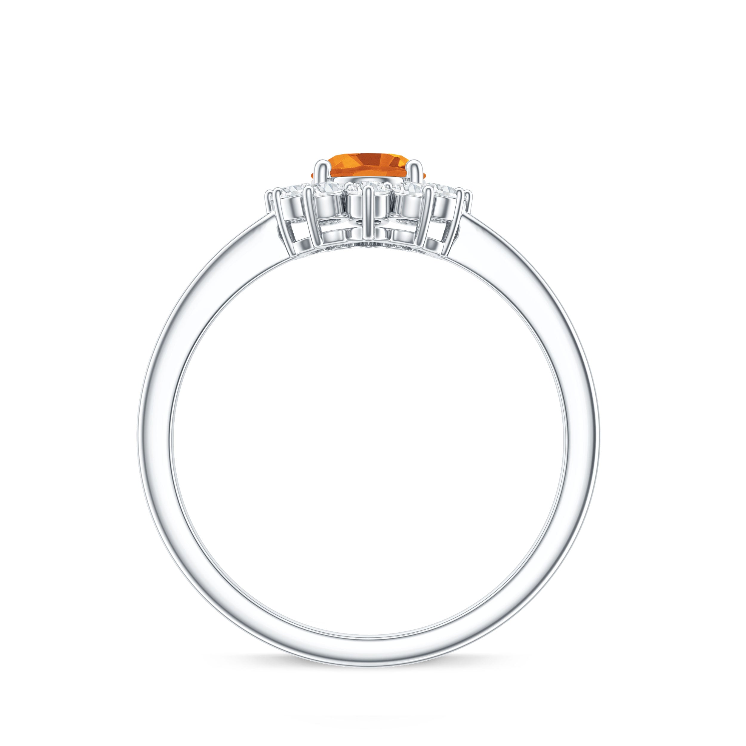 Real 1 Carat Citrine Oval Shape Engagement Ring with Diamond Halo