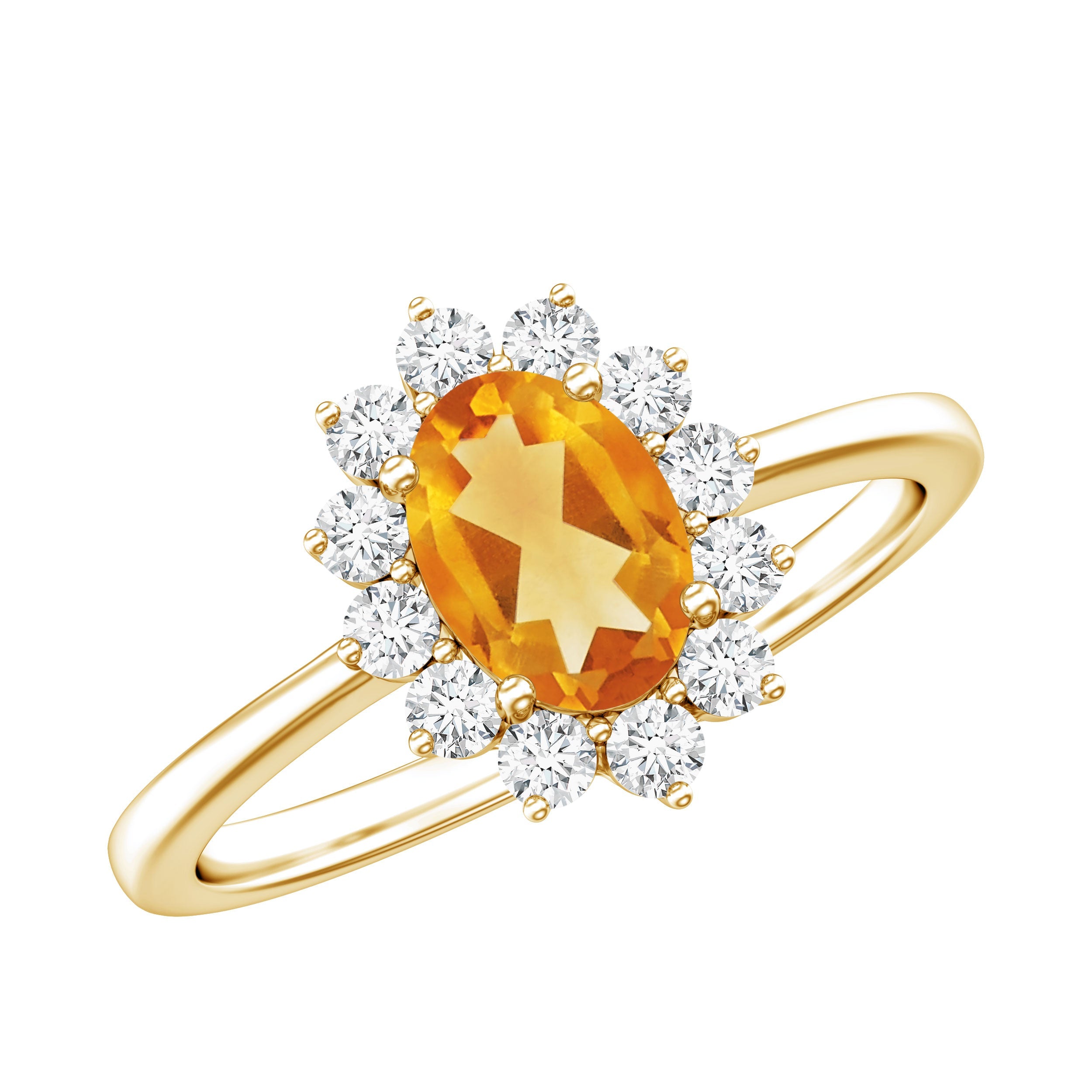 Real 1 Carat Citrine Oval Shape Engagement Ring with Diamond Halo | Rings | Wiccan Center