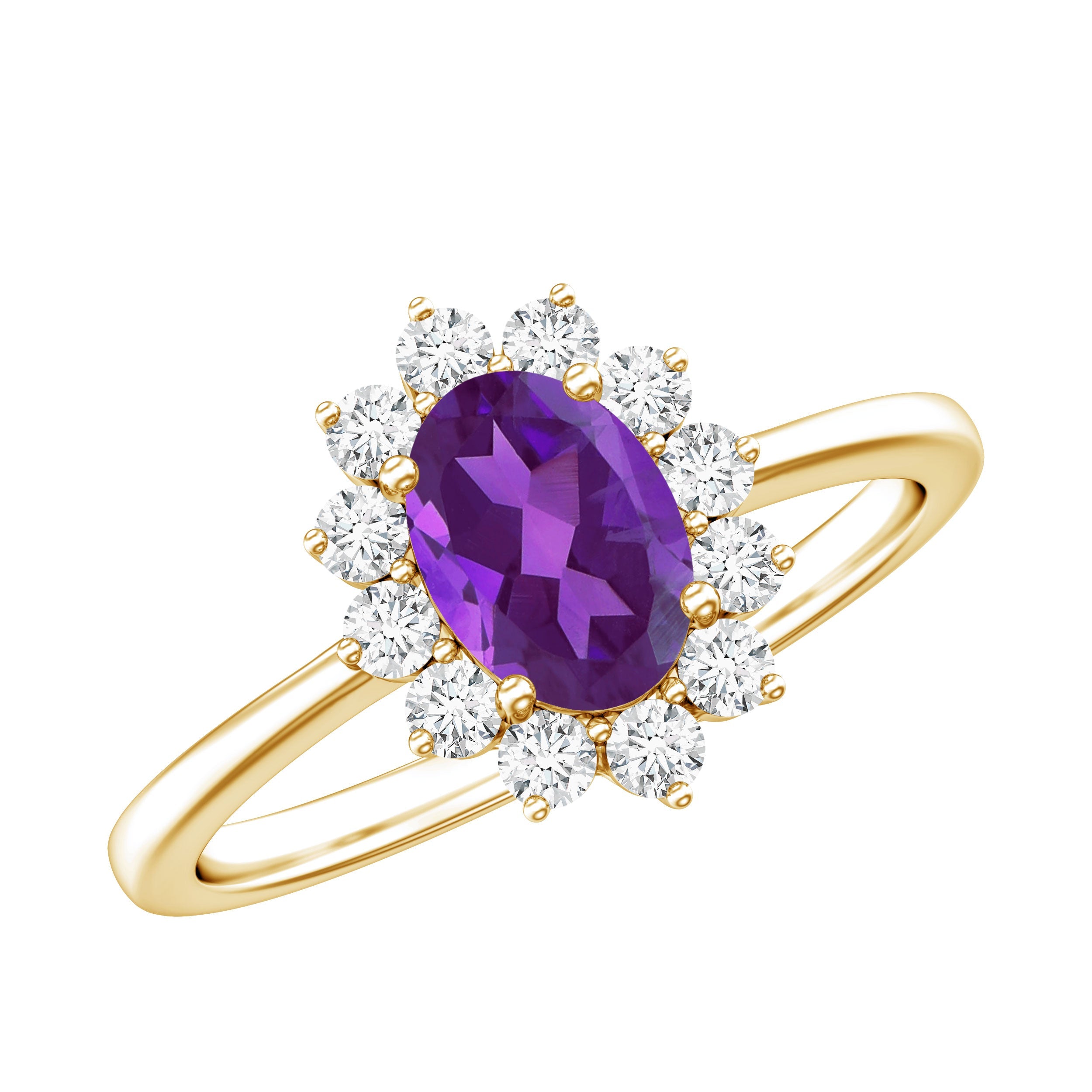 1 Carat Princess Diana Inspired Amethyst Engagement Ring Diamond Halo | Rings | Wiccan Center