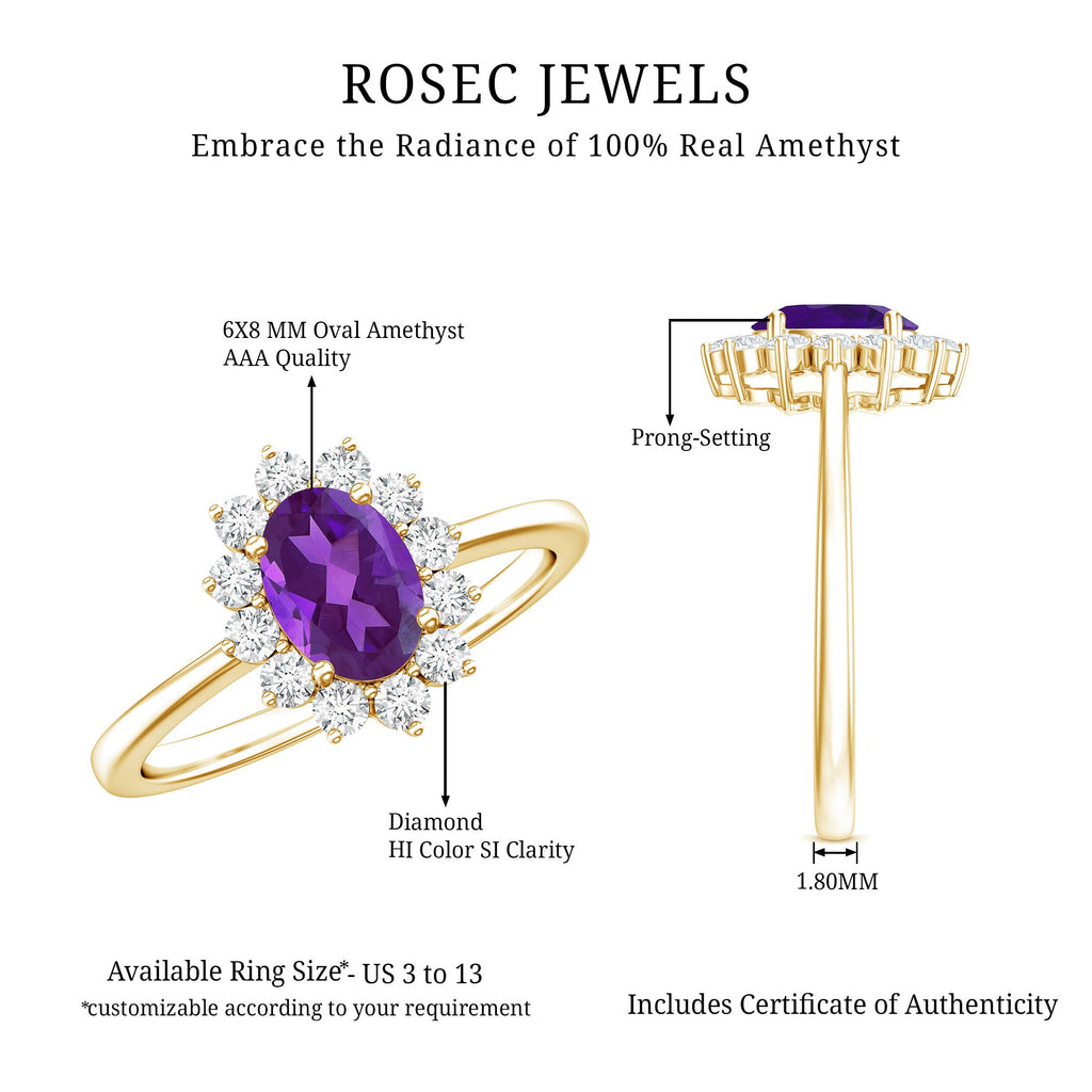 1 Carat Princess Diana Inspired Amethyst Engagement Ring Diamond Halo