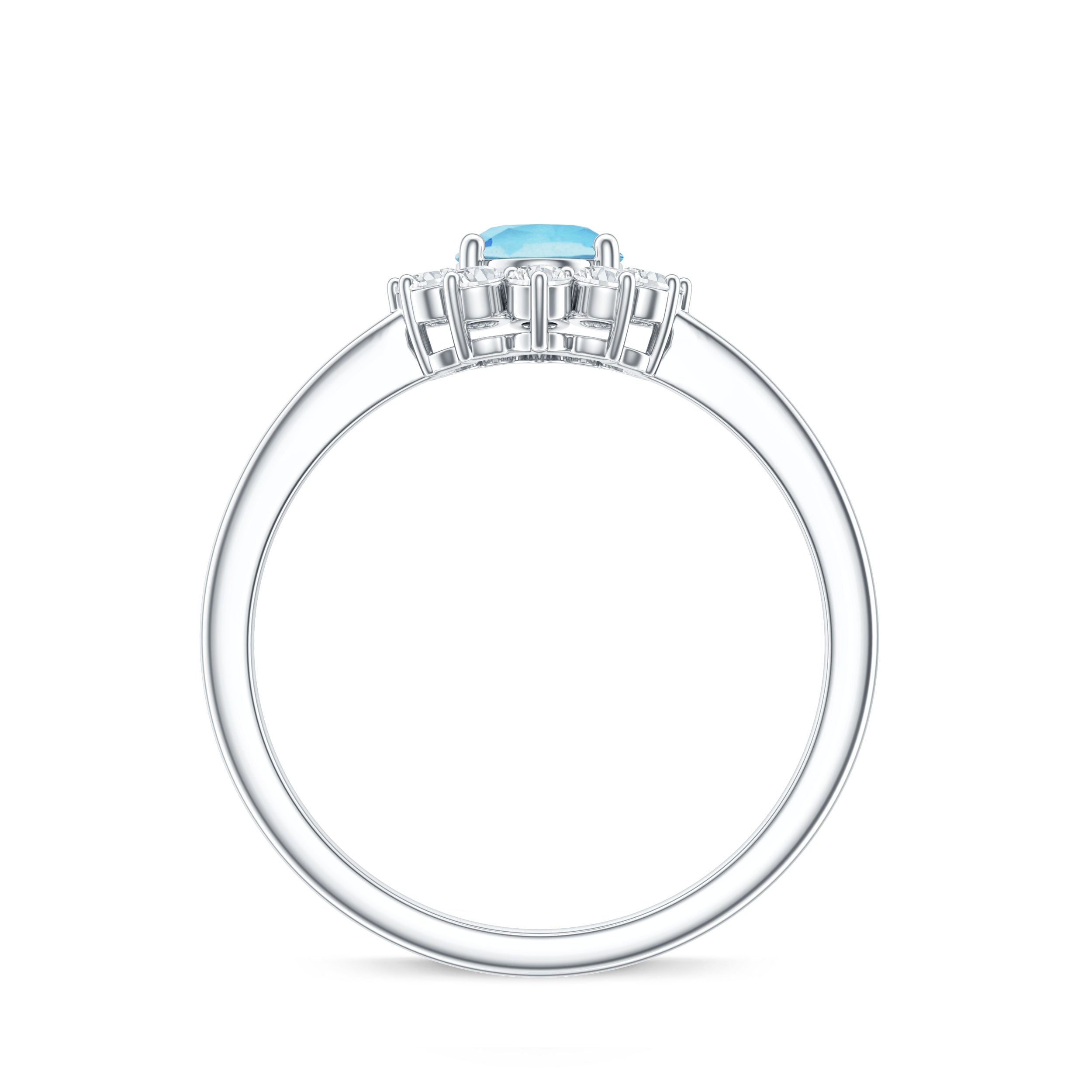 Natural 1 Carat Aquamarine Oval Engagement Ring with Diamond Halo