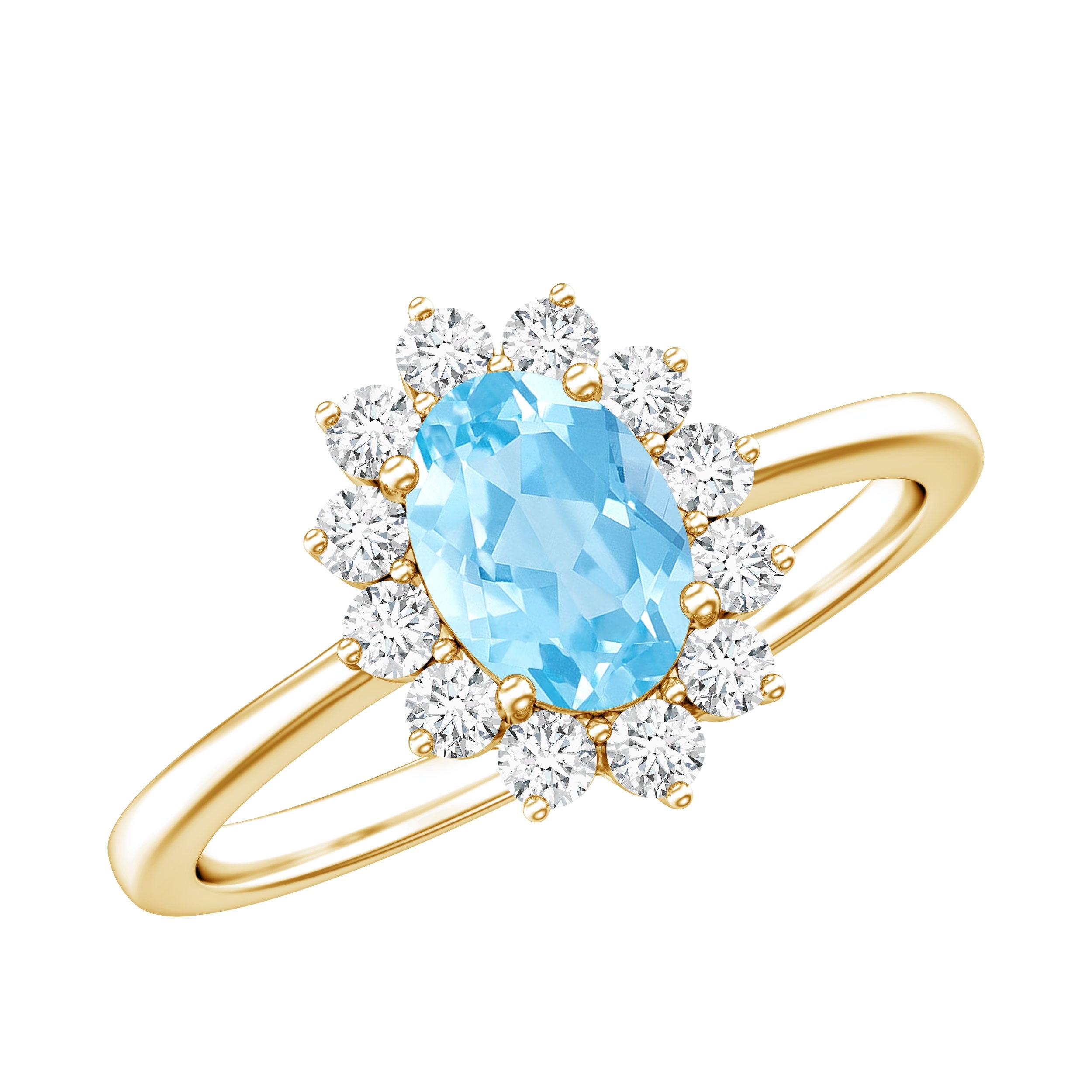 Natural 1 Carat Aquamarine Oval Engagement Ring with Diamond Halo | Rings | Wiccan Center