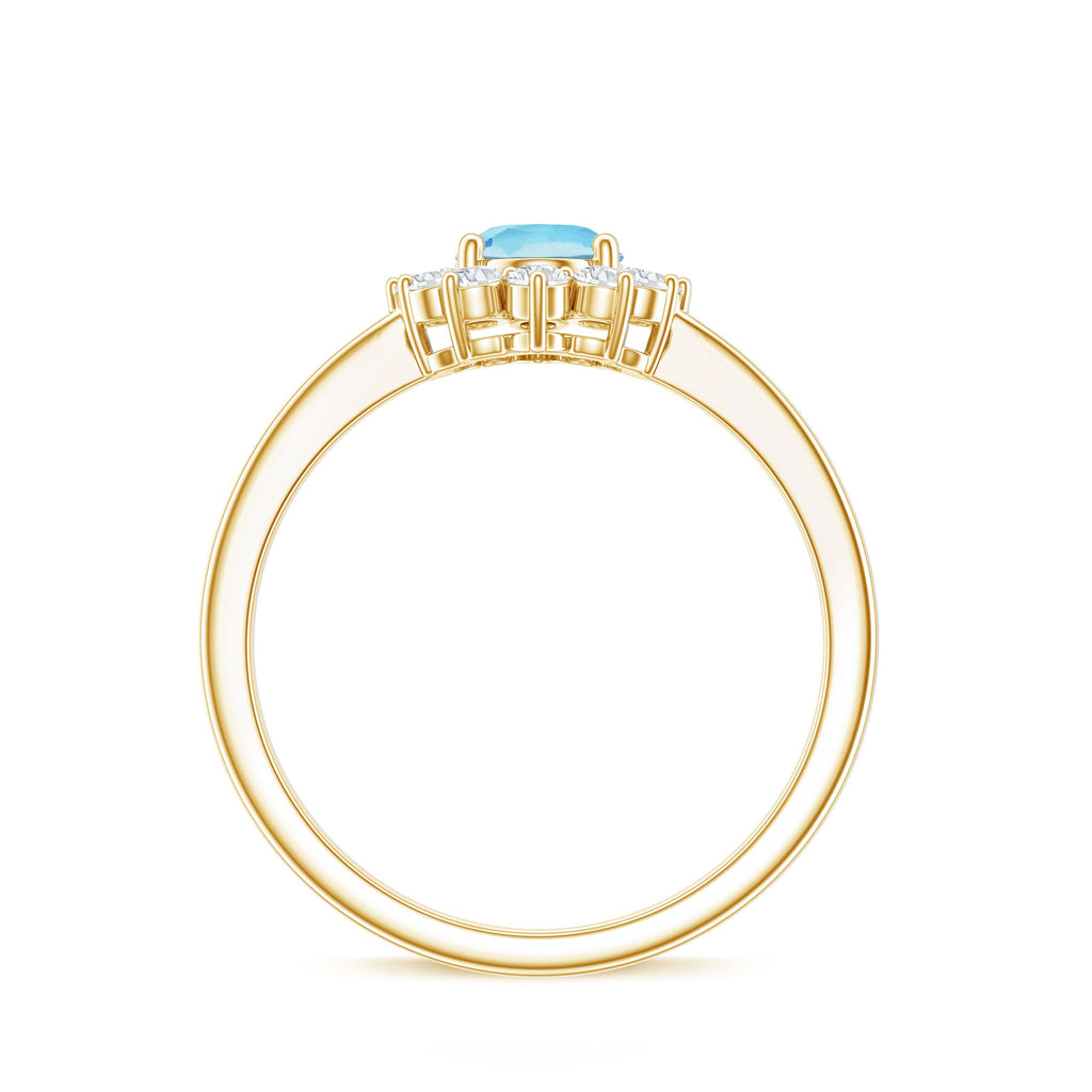 Natural 1 Carat Aquamarine Oval Engagement Ring with Diamond Halo
