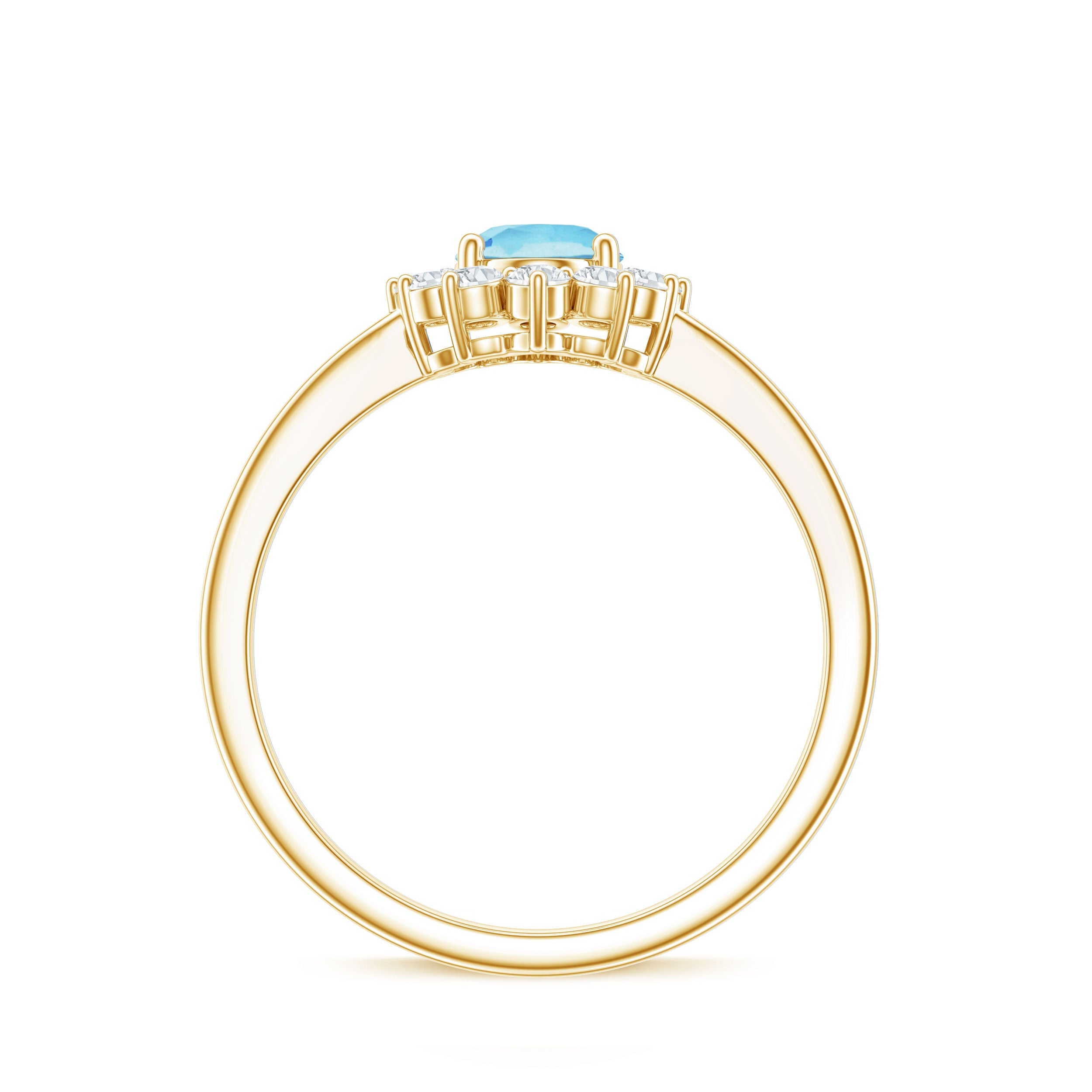 Natural 1 Carat Aquamarine Oval Engagement Ring with Diamond Halo