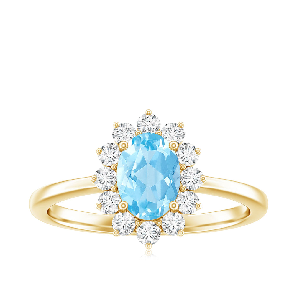 Natural 1 Carat Aquamarine Oval Engagement Ring with Diamond Halo