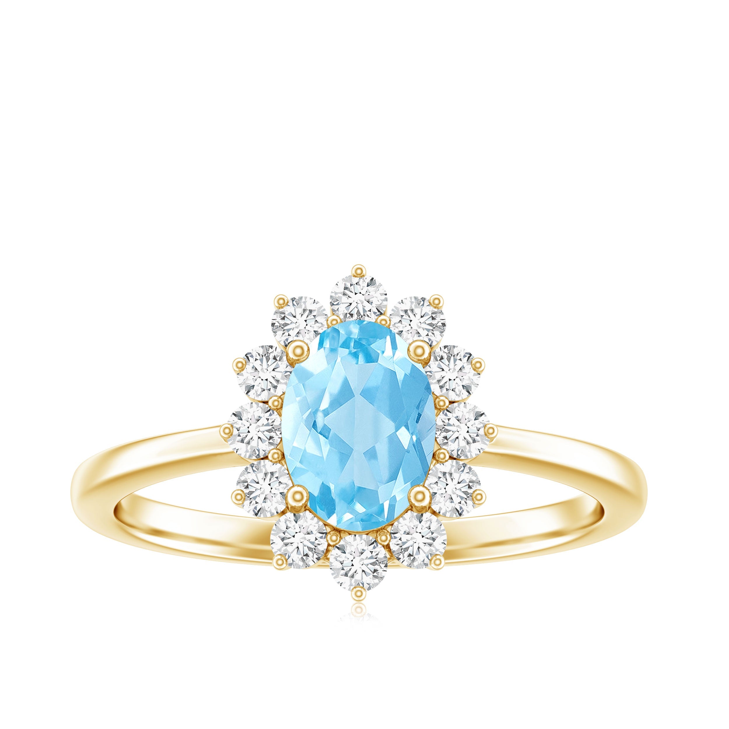 Natural 1 Carat Aquamarine Oval Engagement Ring with Diamond Halo